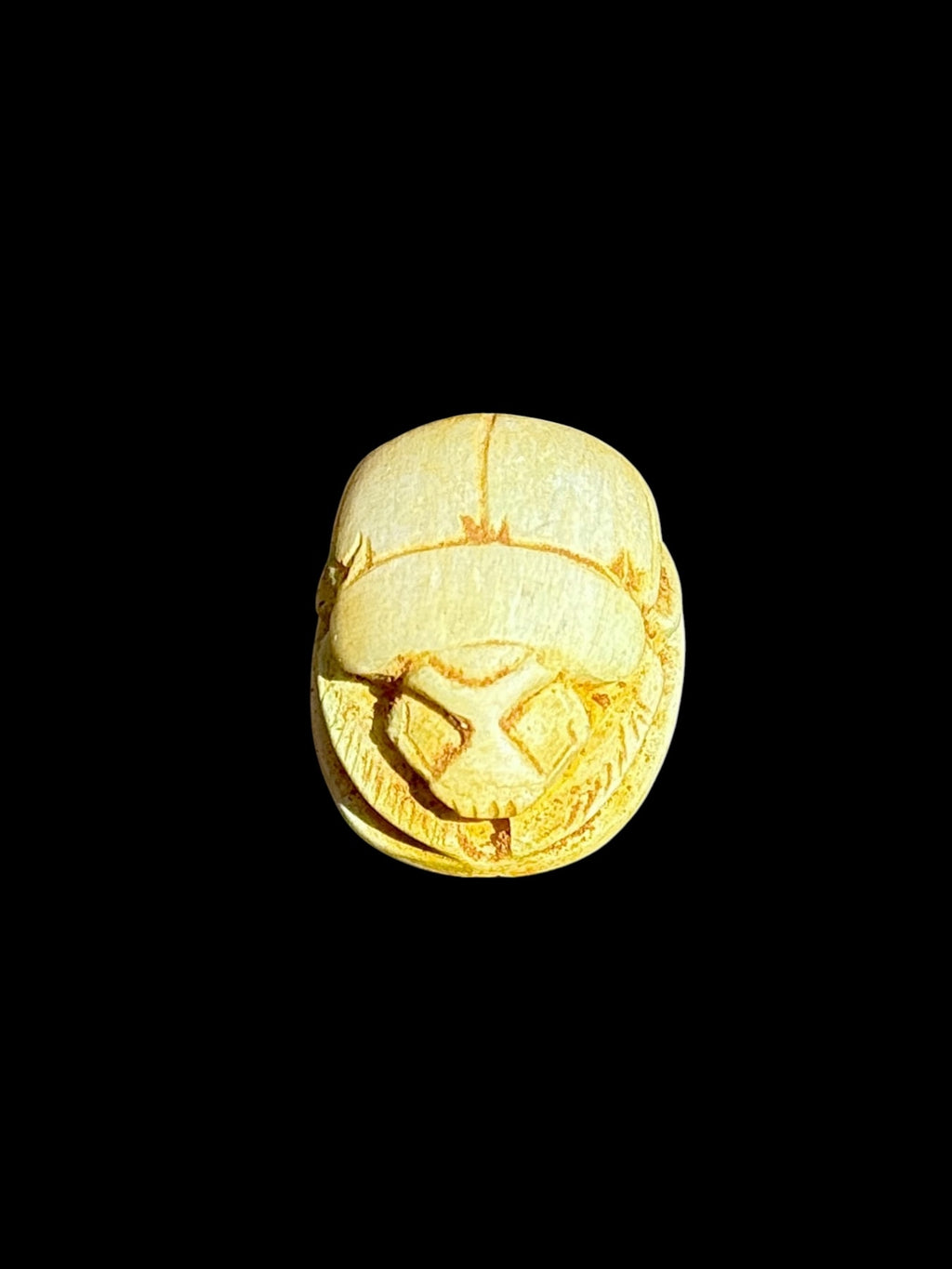 Top view of Egyptian scarab SC-104, showing warm cream tones and golden accents.