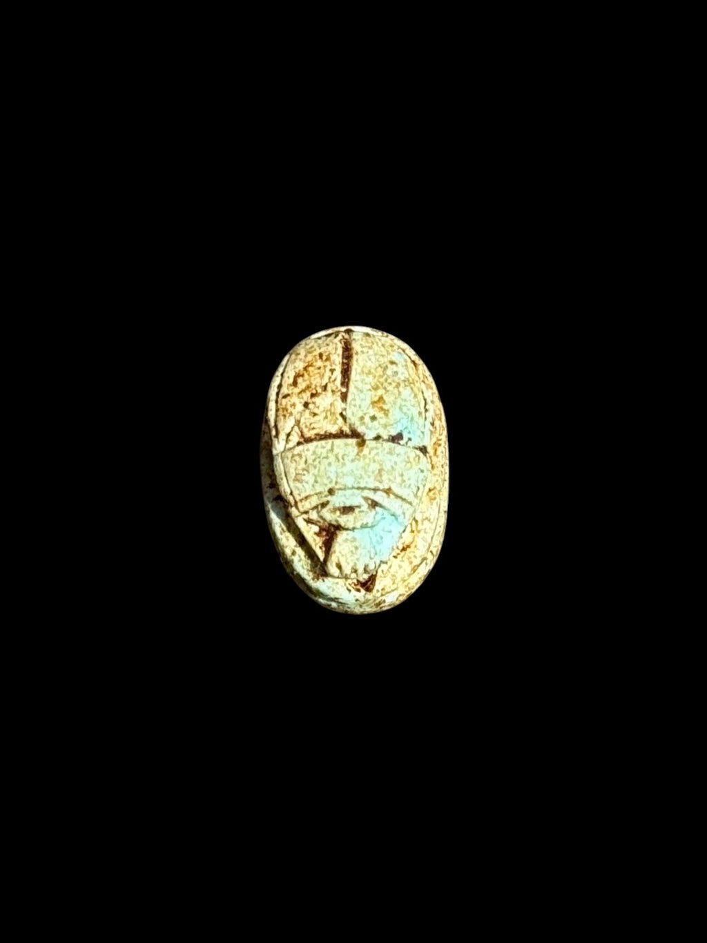 Top view of Egyptian scarab SC-060, showing cream and pale green tones.