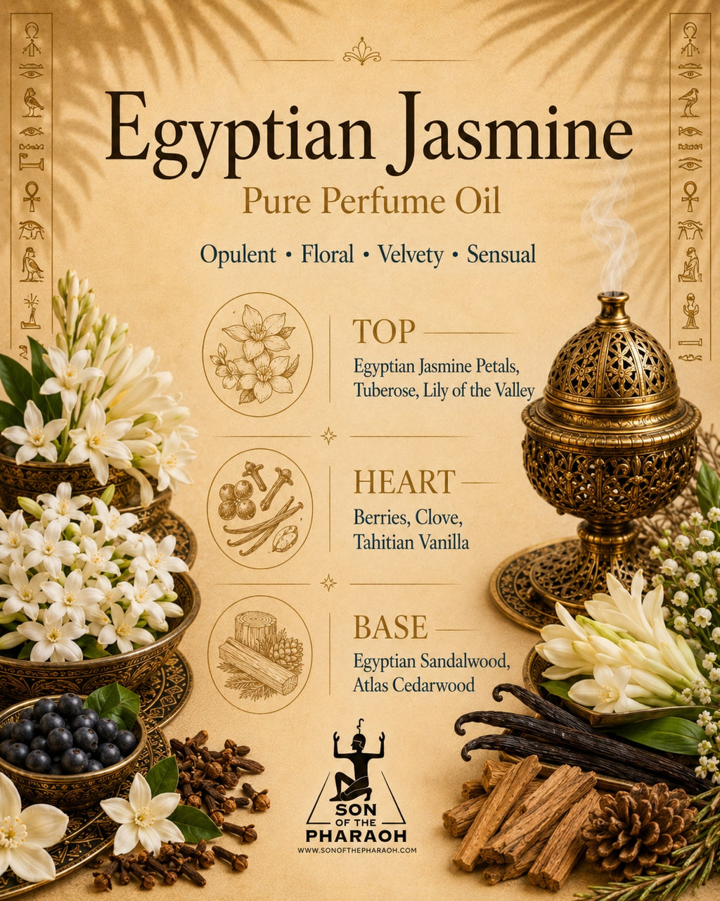 Egyptian Jasmine Perfume Oil — fragrance notes infographic