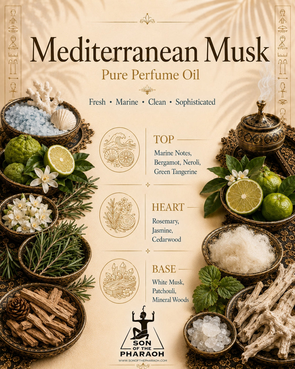 Mediterranean Musk Perfume Oil — fragrance notes infographic