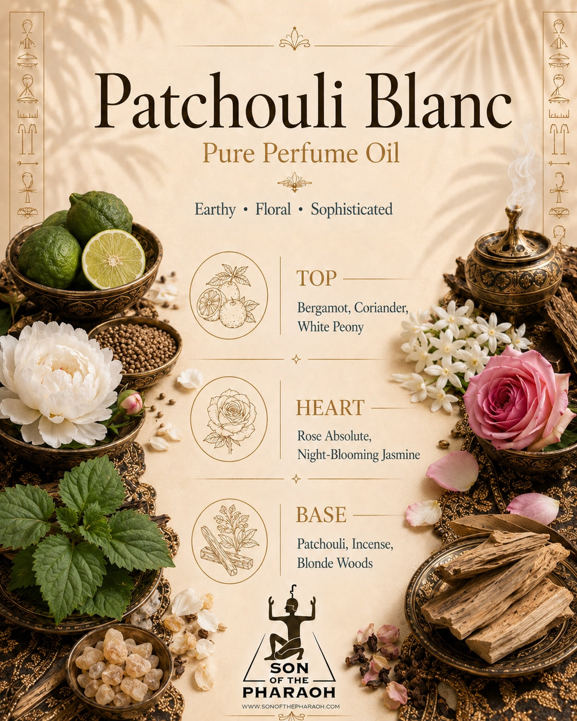 Patchouli Blanc Perfume Oil — fragrance notes infographic
