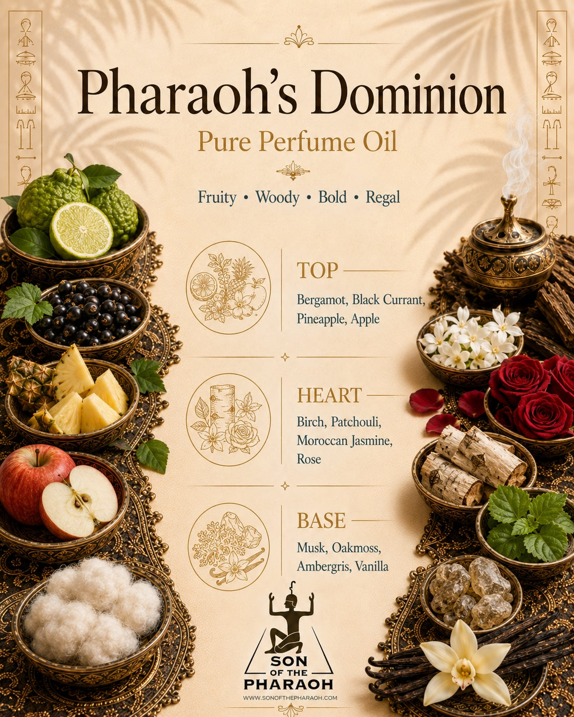 Pharaoh's Dominion Perfume Oil — fragrance notes infographic