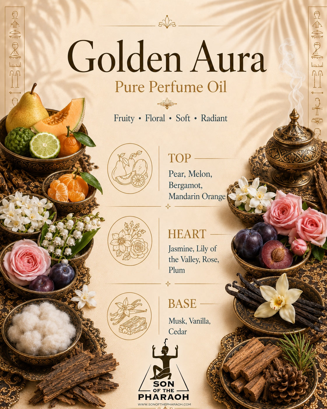 Golden Aura Perfume Oil — fragrance notes infographic