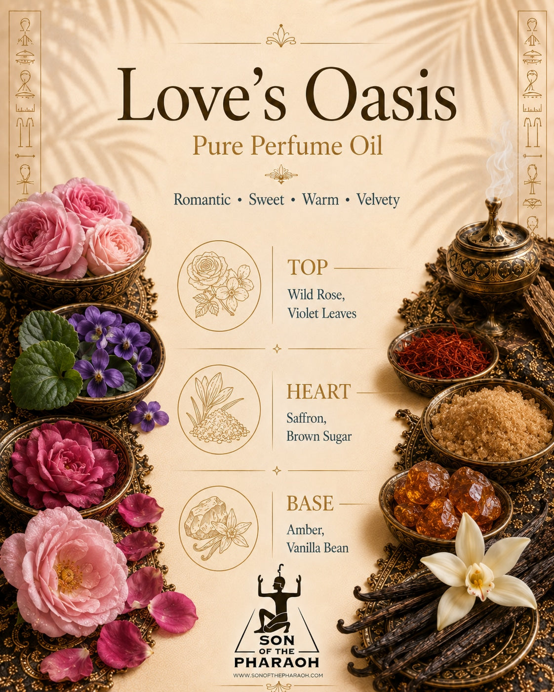 Love's Oasis Perfume Oil — fragrance notes infographic