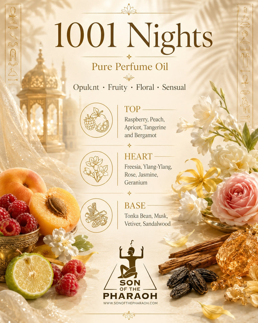 1001 Nights Perfume Oil — fragrance notes infographic