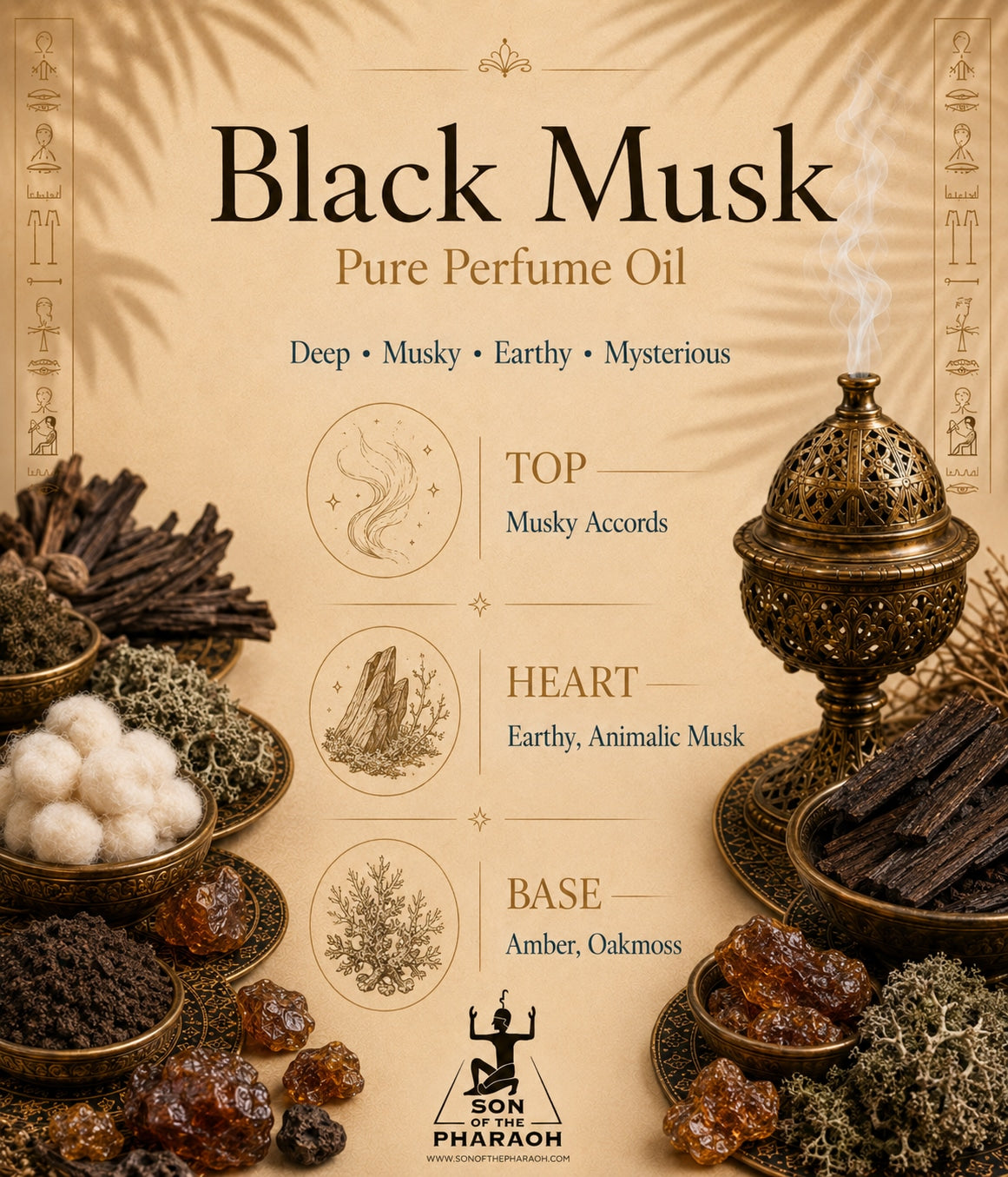 Black Musk Perfume Oil — fragrance notes infographic