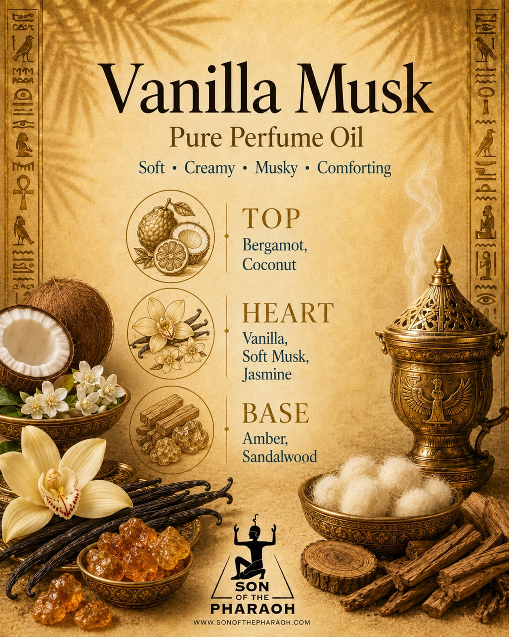 Vanilla Musk Perfume Oil — fragrance notes infographic