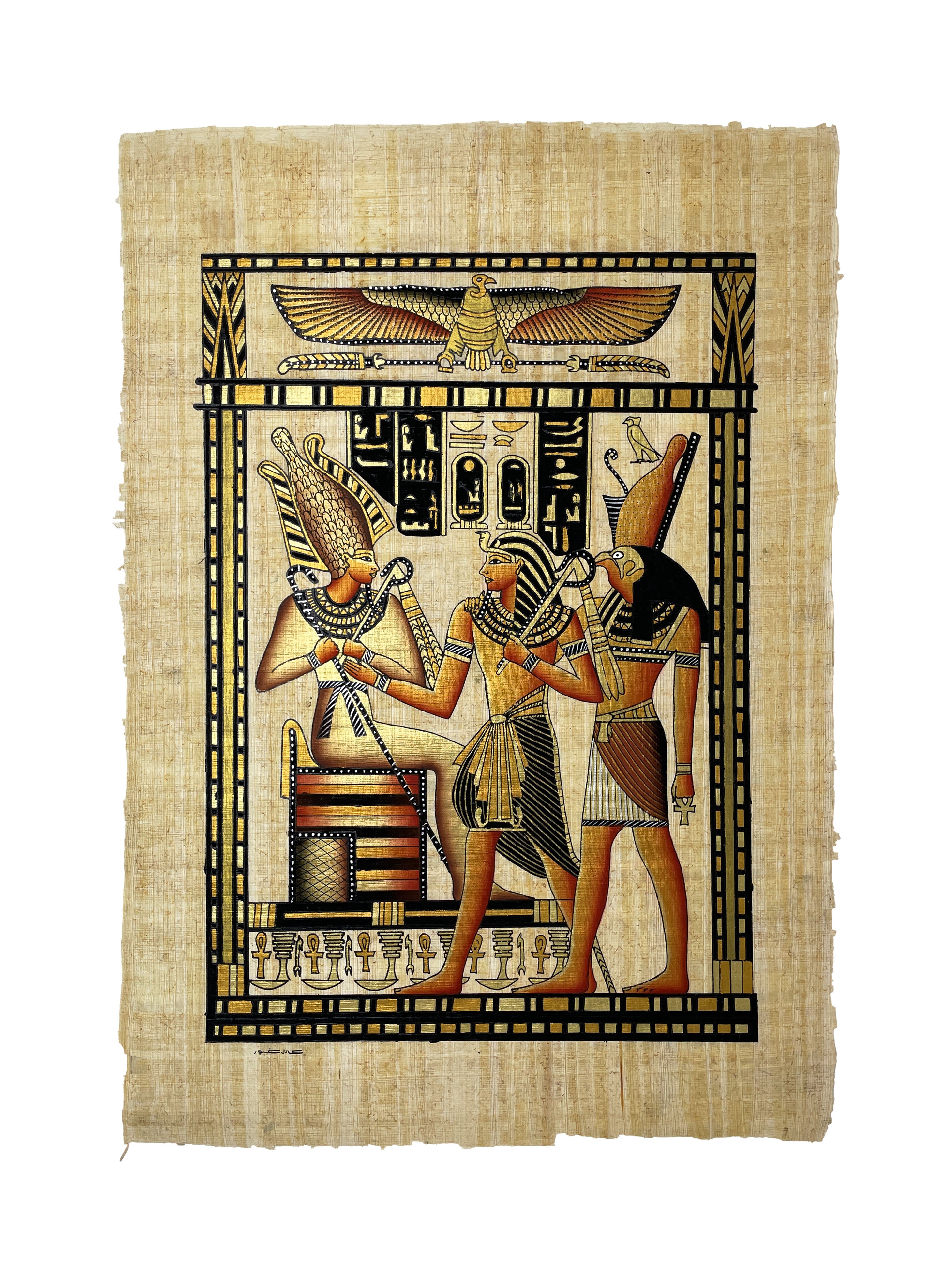 Pharaoh Making an Offering to Osiris and Horus