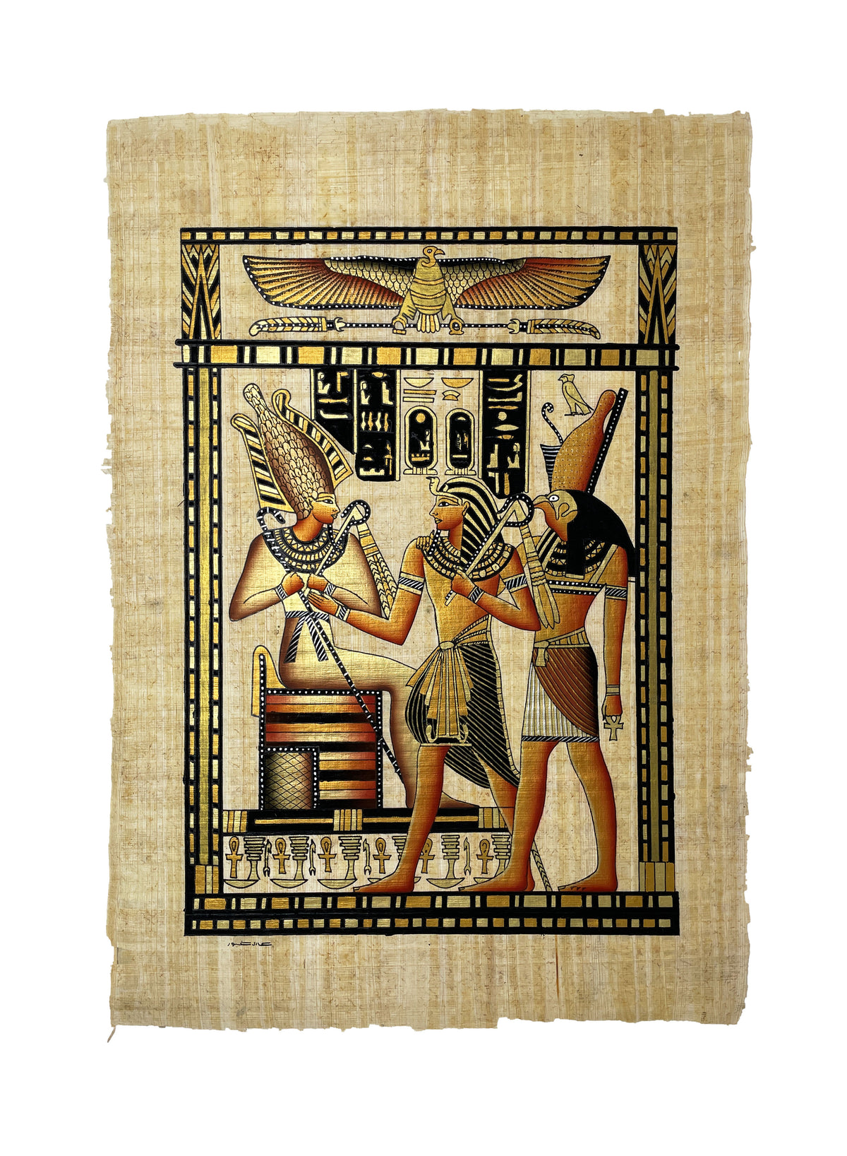 Pharaoh Making an Offering to Osiris and Horus