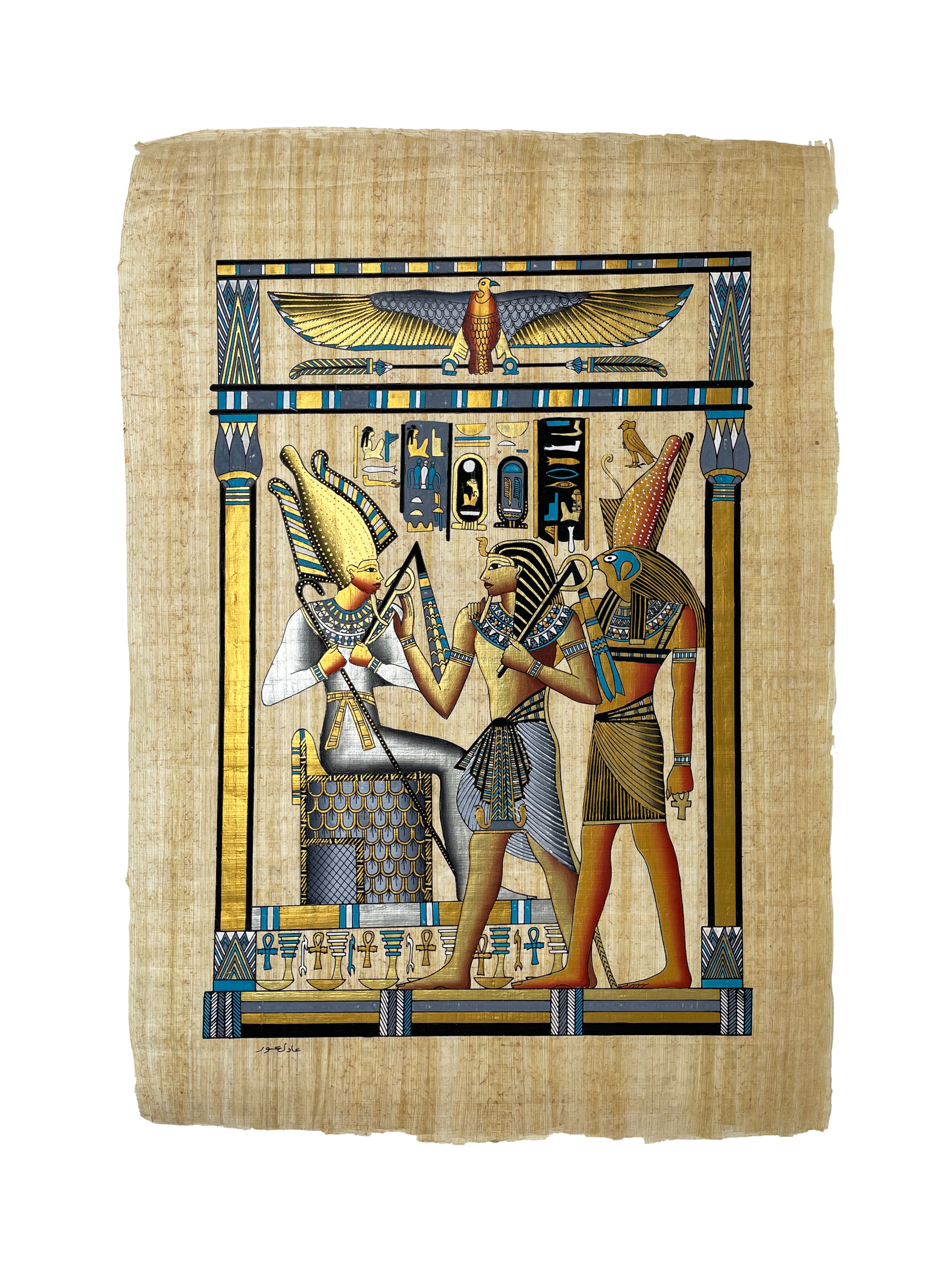 Pharaoh Making an Offering to Osiris and Horus