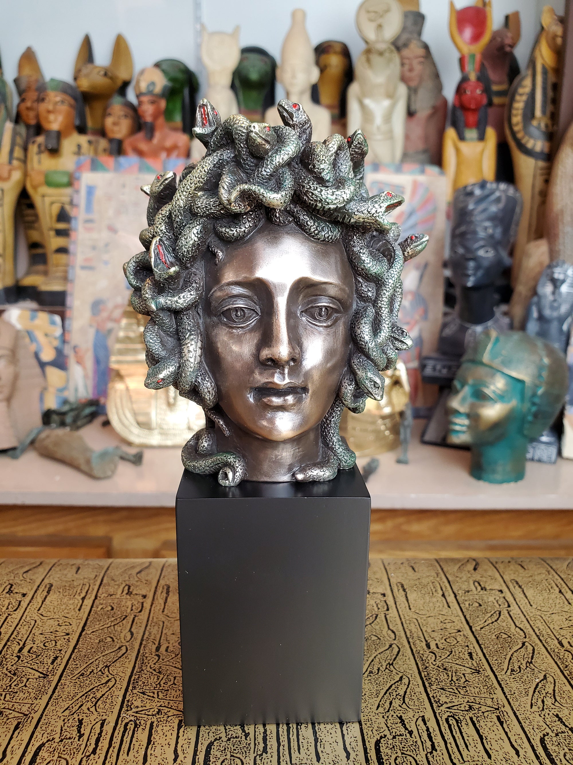 Medusa Bust on Plinth Statue - Cold Cast Bronze