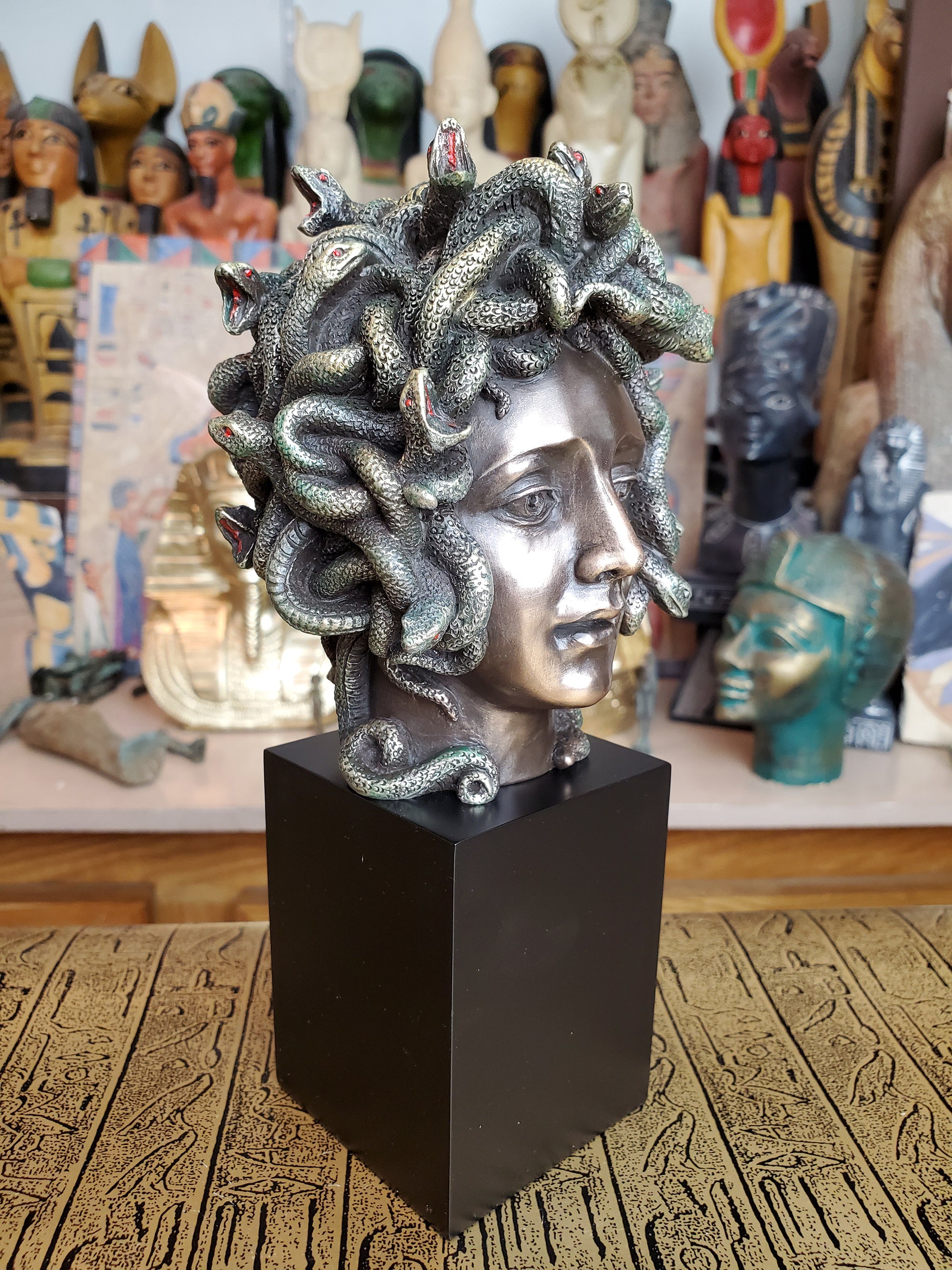 Medusa Bust on Plinth Statue - Cold Cast Bronze