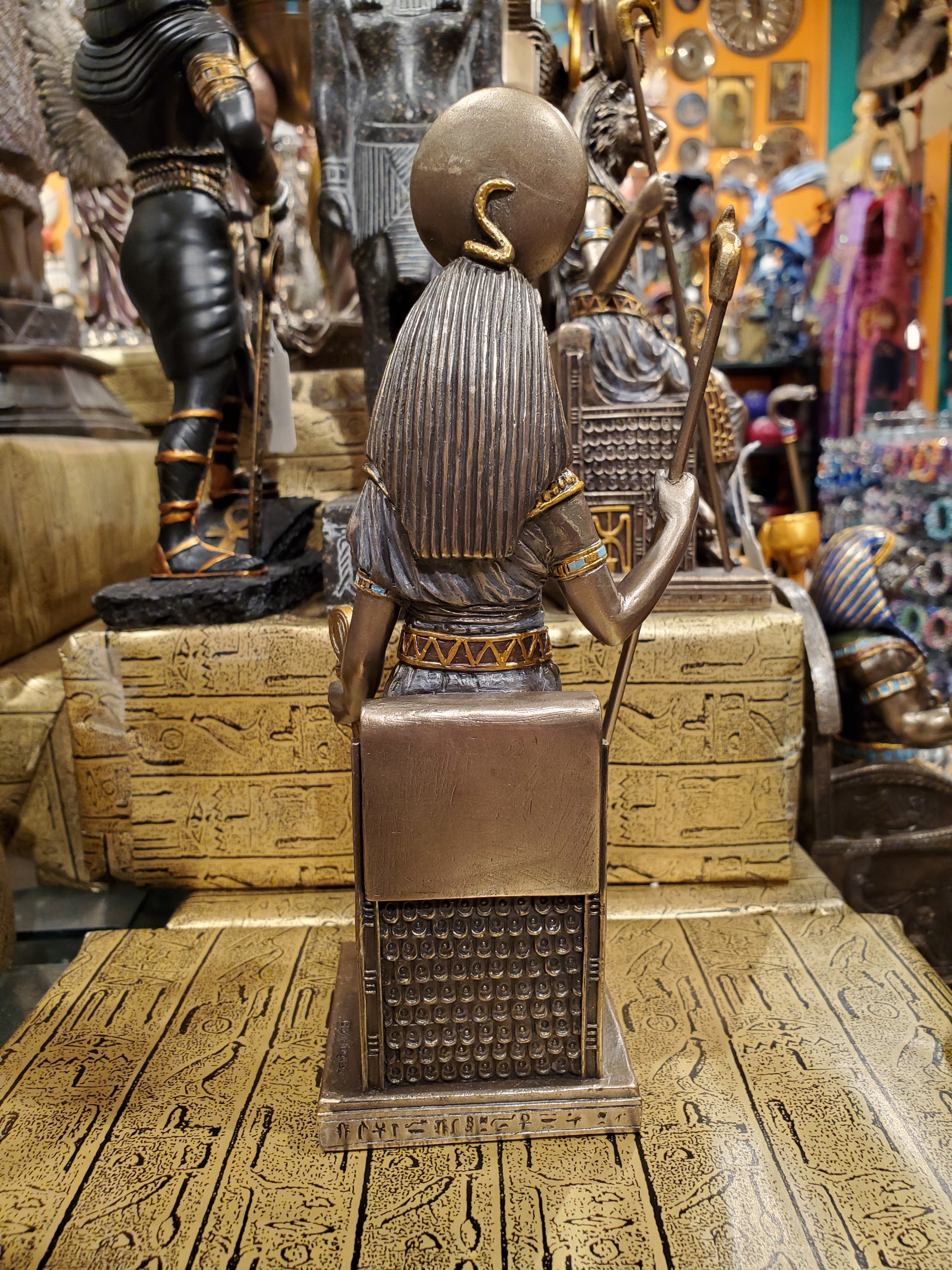 Sekhmet on Throne with Staff & Ankh Statue