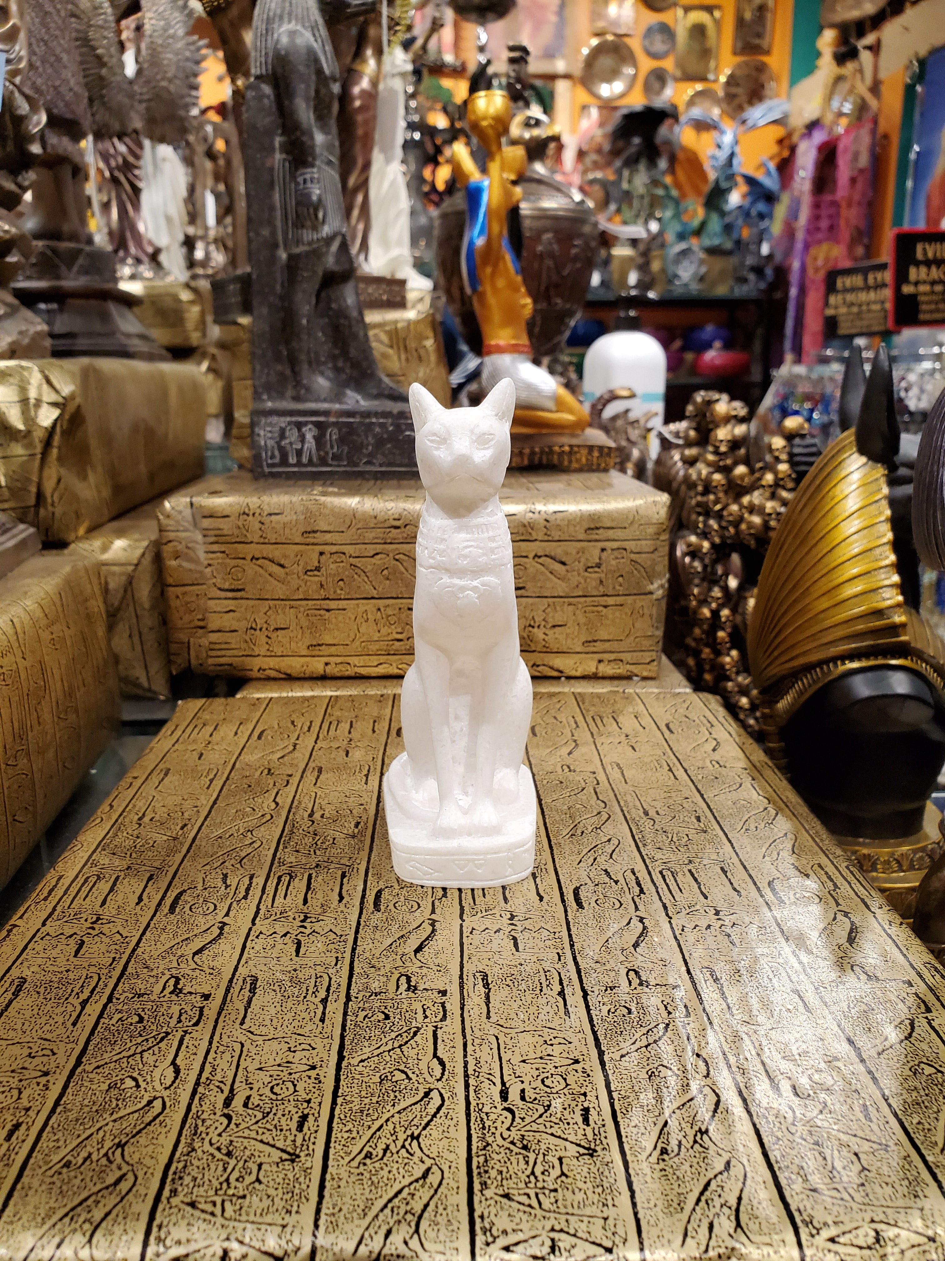 Bastet Statue in White Alabaster