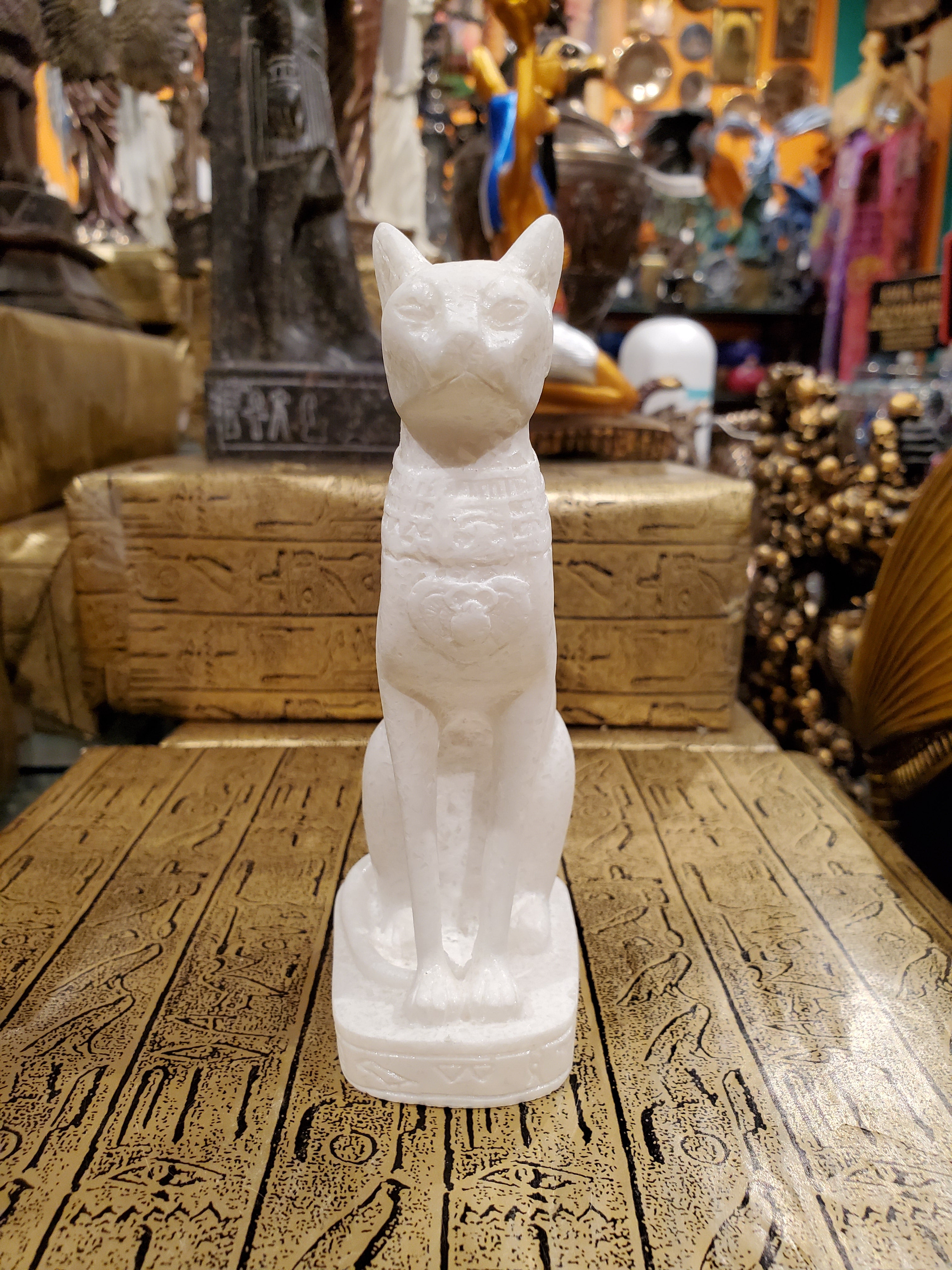 Bastet Statue in White Alabaster