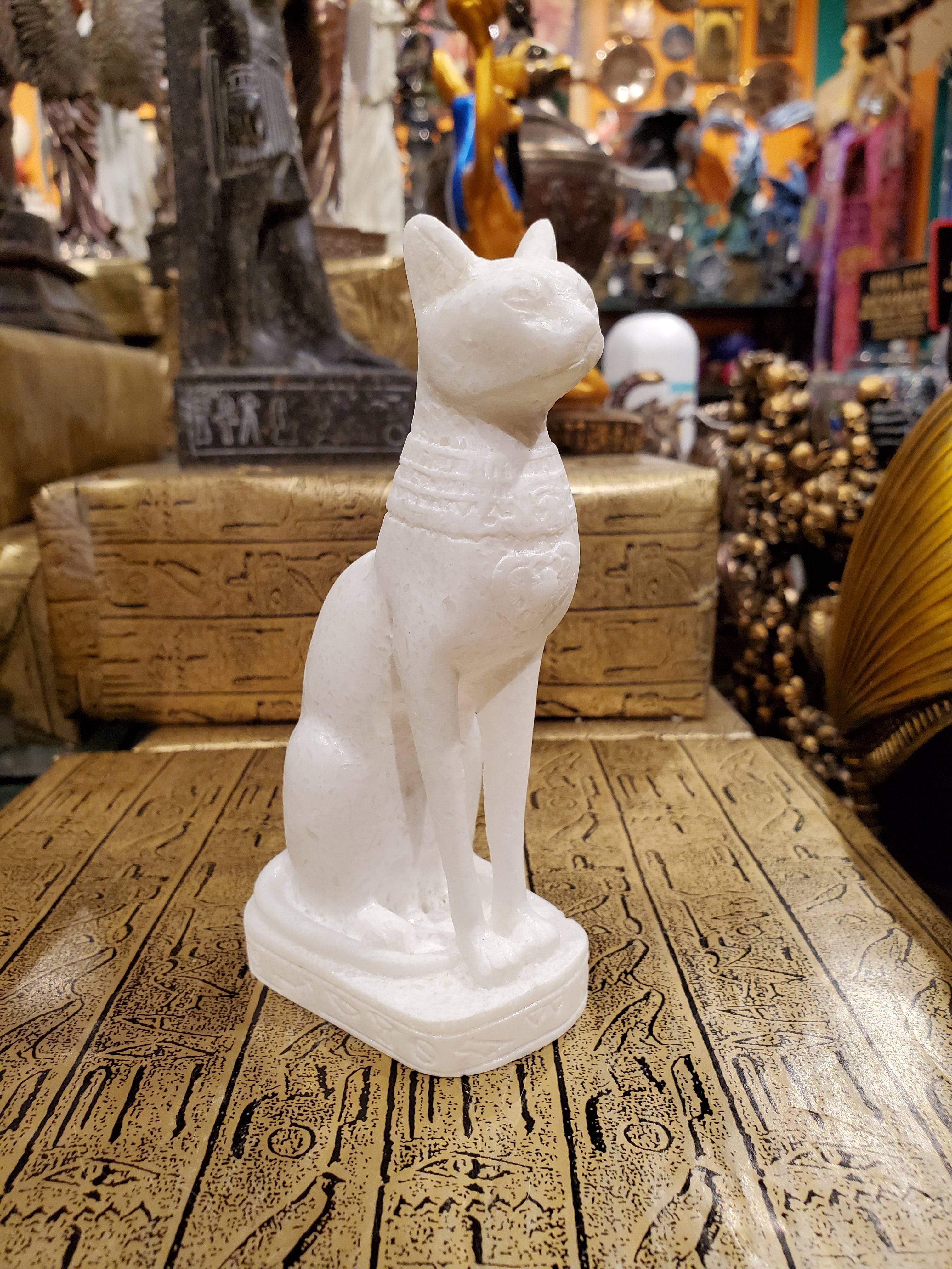 Bastet Statue in White Alabaster