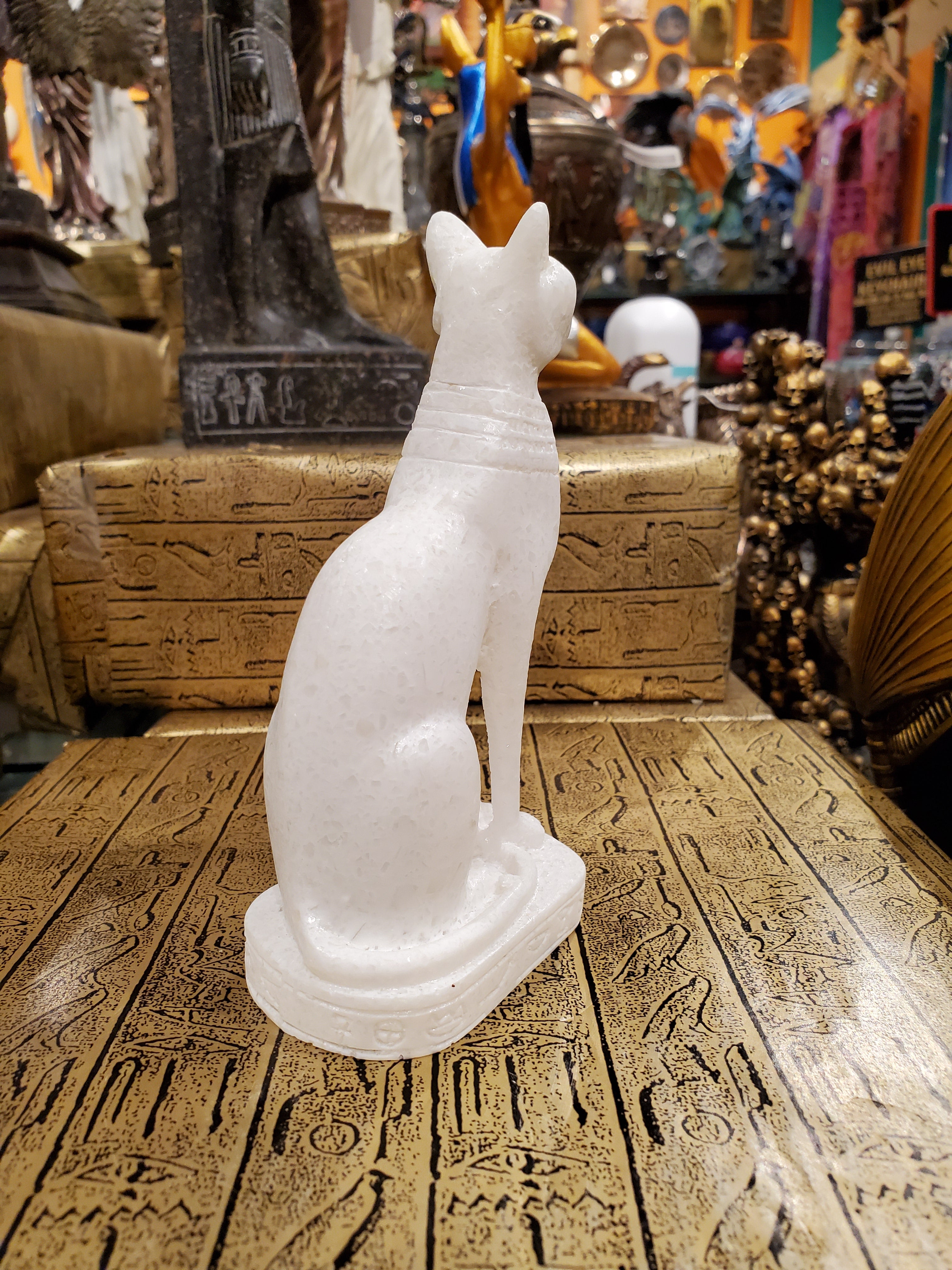 Bastet Statue in White Alabaster