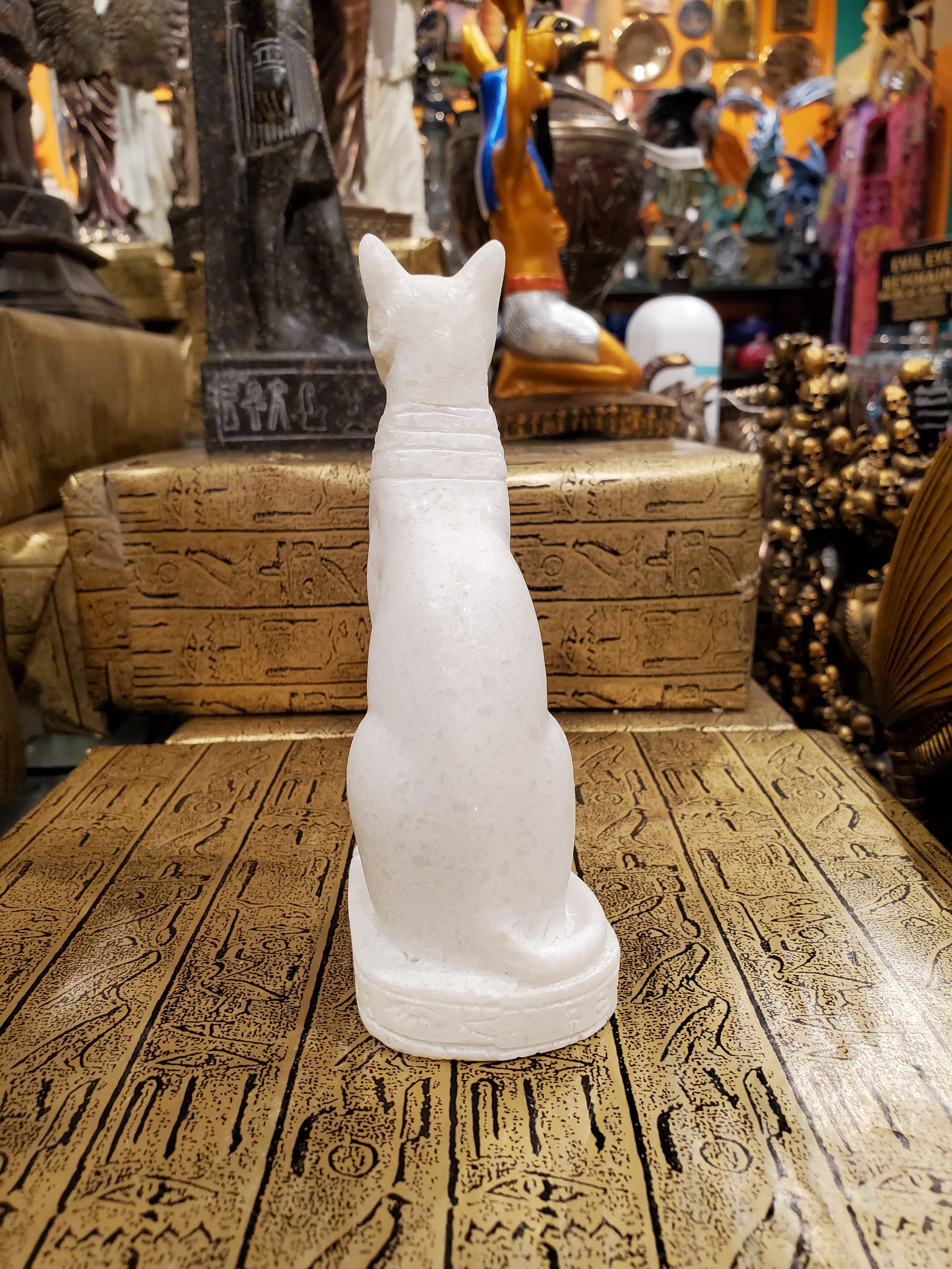 Bastet Statue in White Alabaster