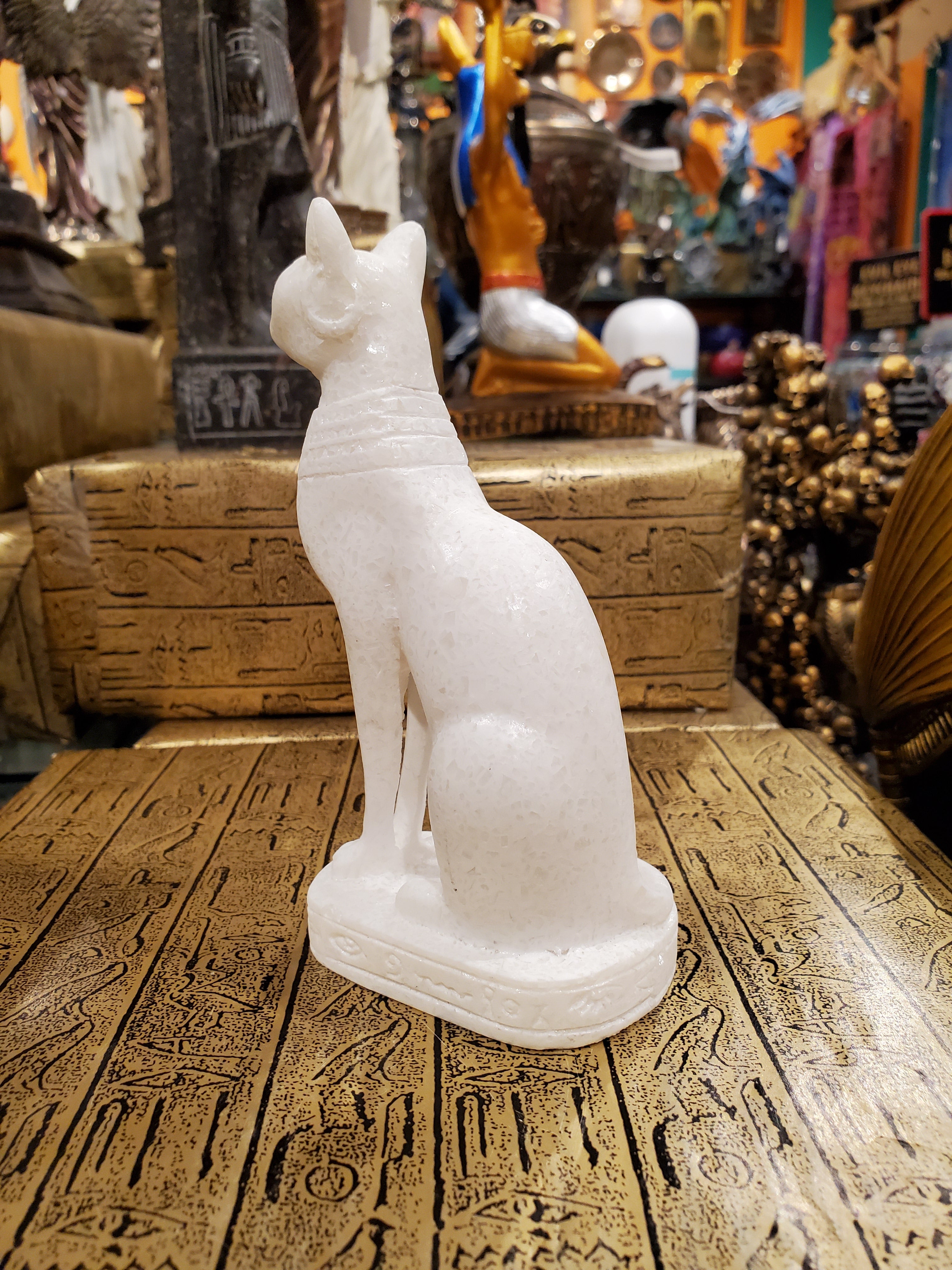 Bastet Statue in White Alabaster