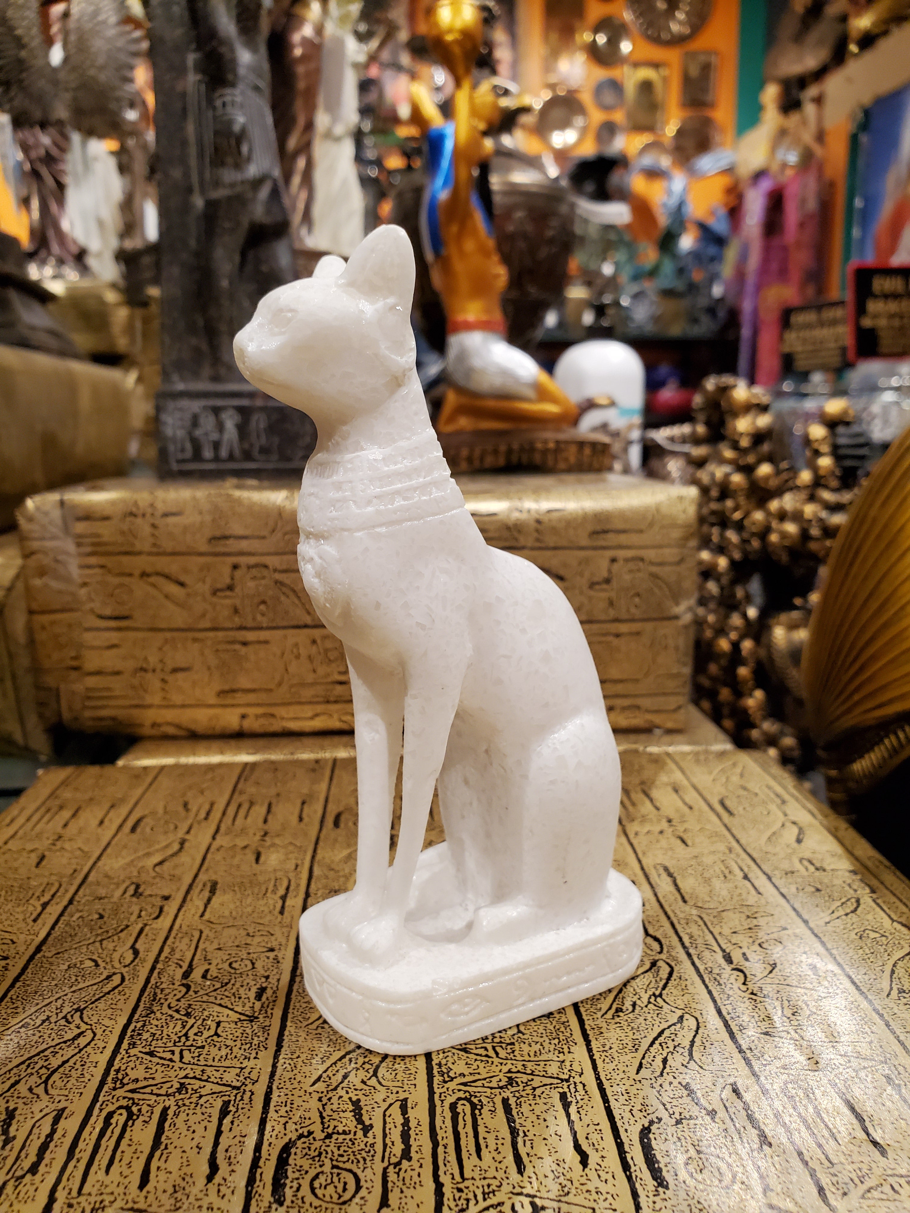 Bastet Statue in White Alabaster