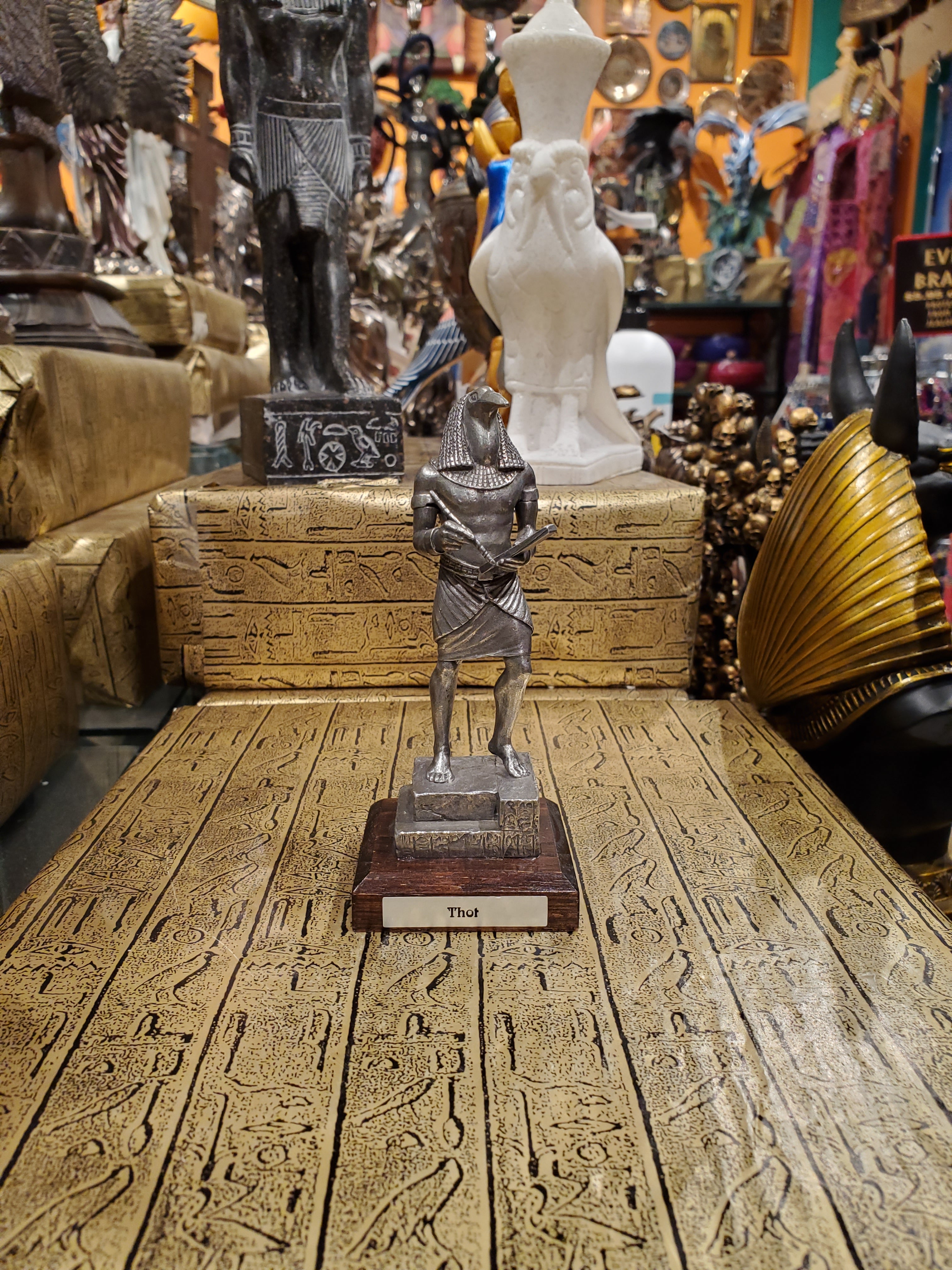 Pewter Thoth Statue on Wood Base