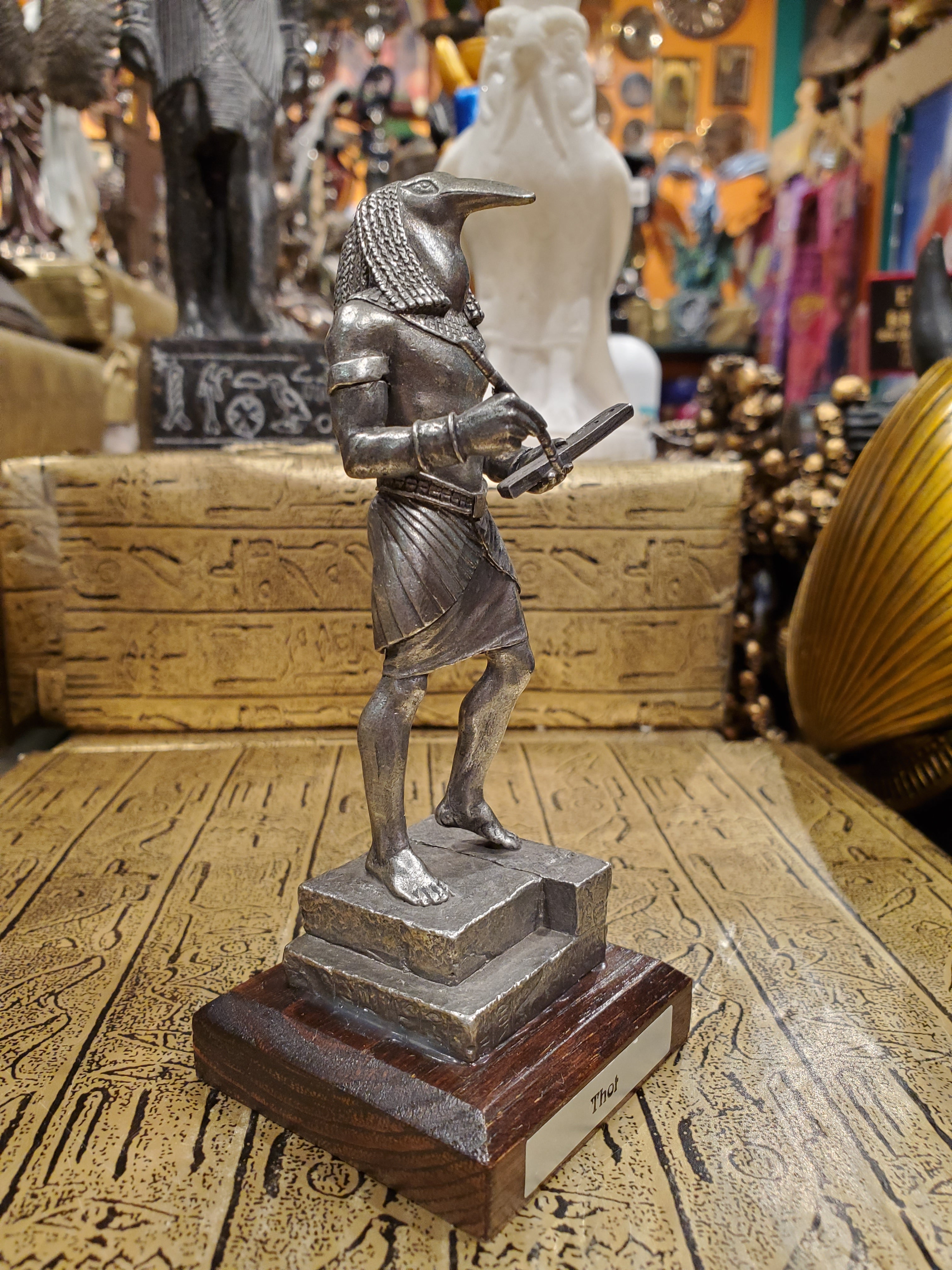 Pewter Thoth Statue on Wood Base