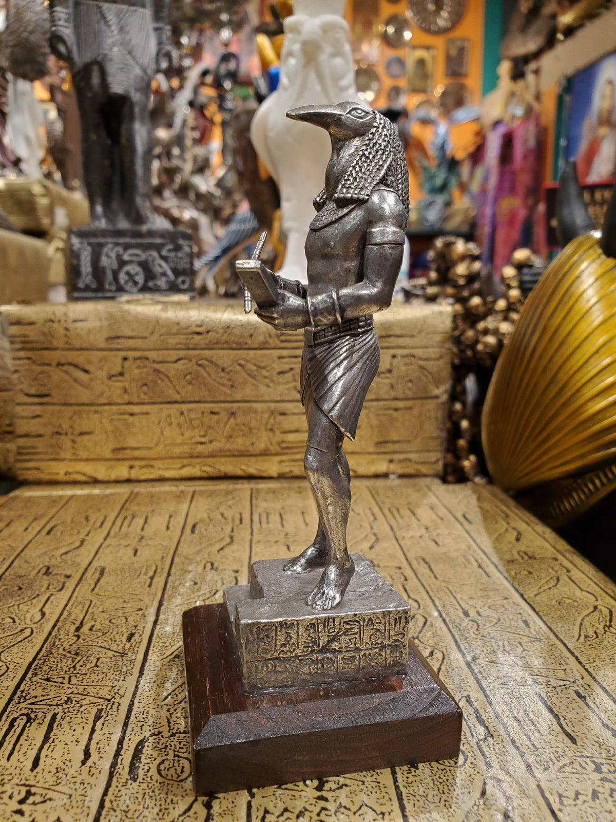 Pewter Thoth Statue on Wood Base