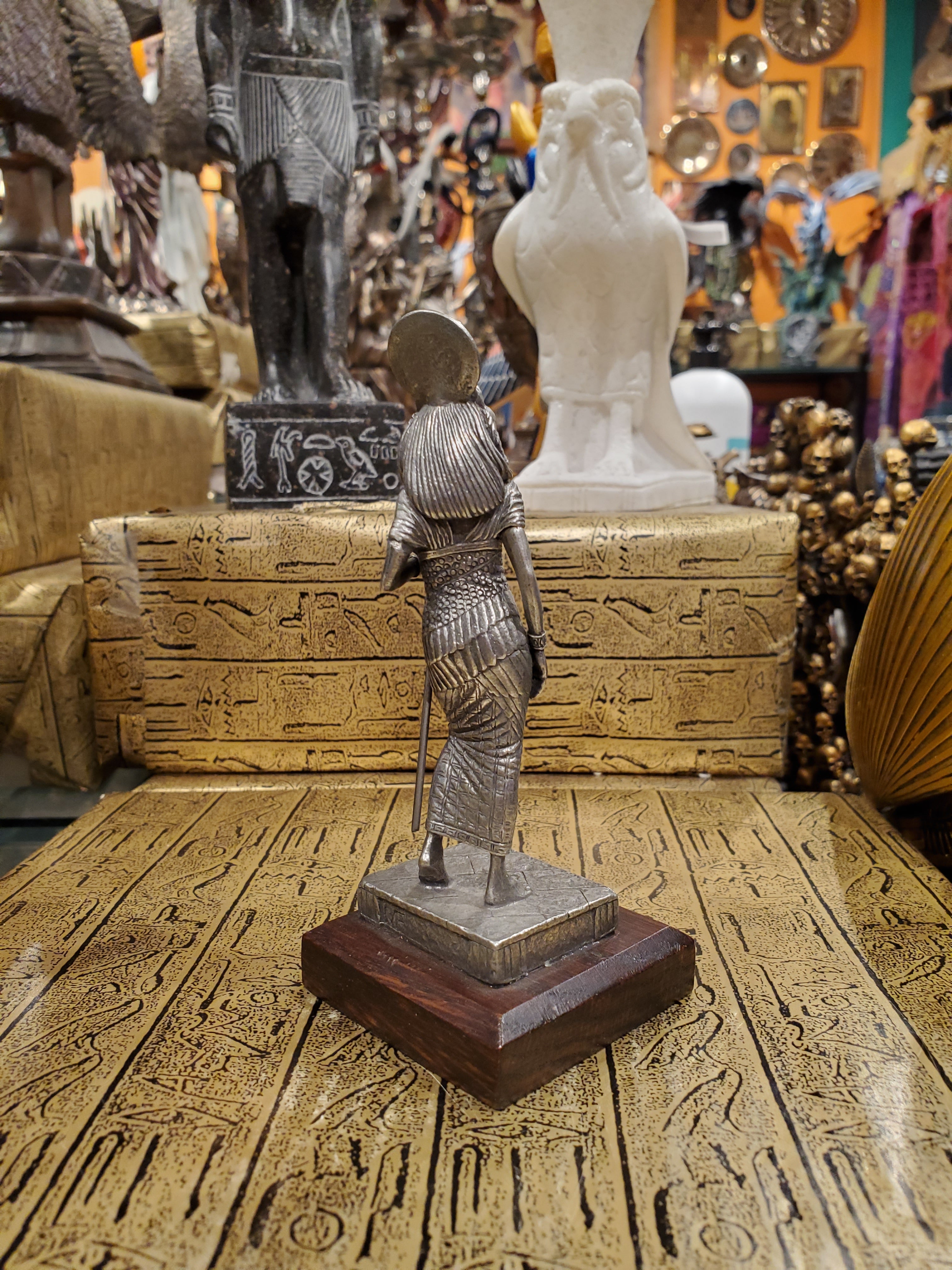 Pewter Sekhmet Statue on Wood Base