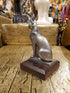 Pewter Bastet Statue on Wood Base