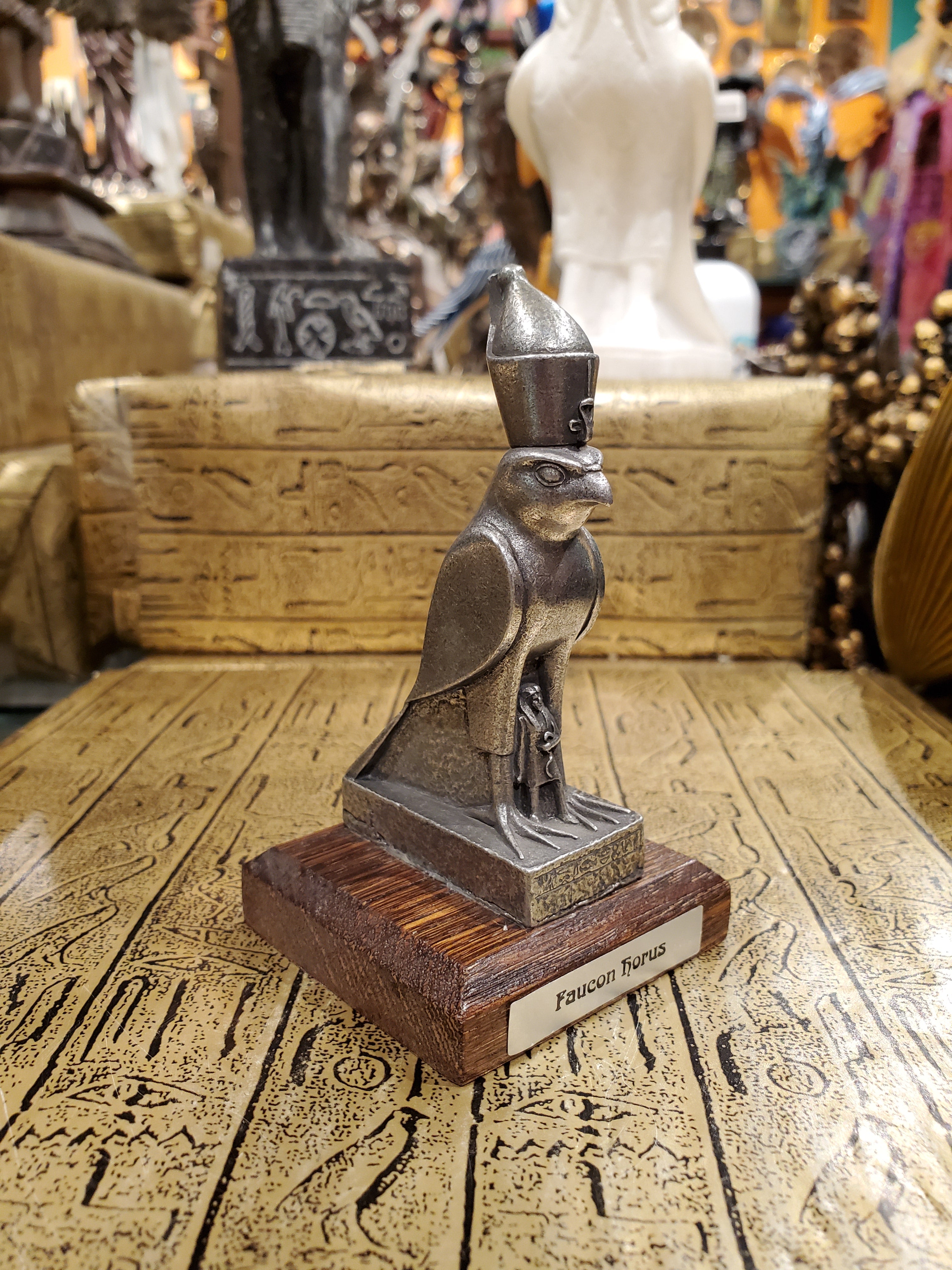 Pewter Horus Statue on Wood Base