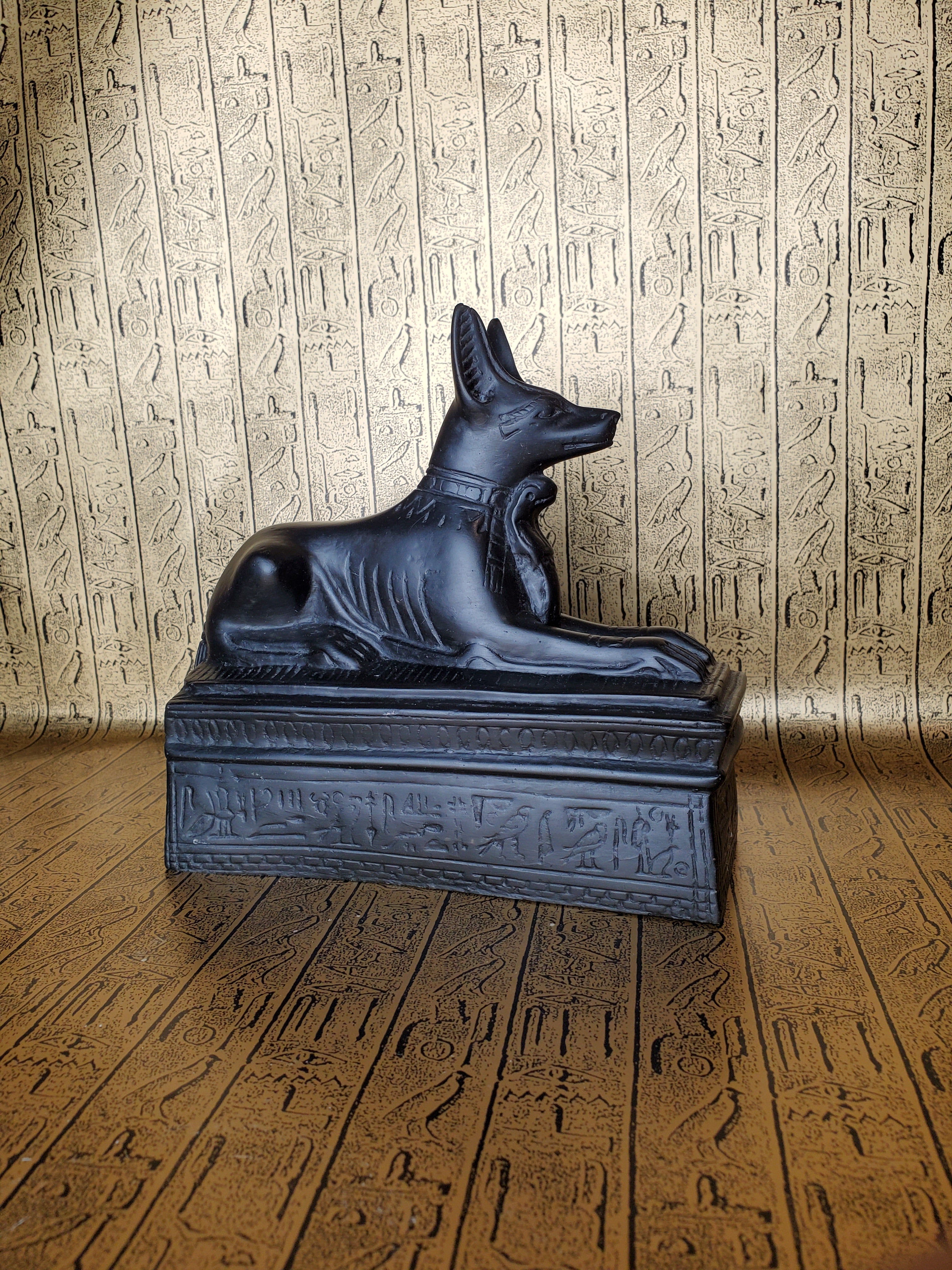 Anubis On Sarcophagus Statue - Made in Egypt