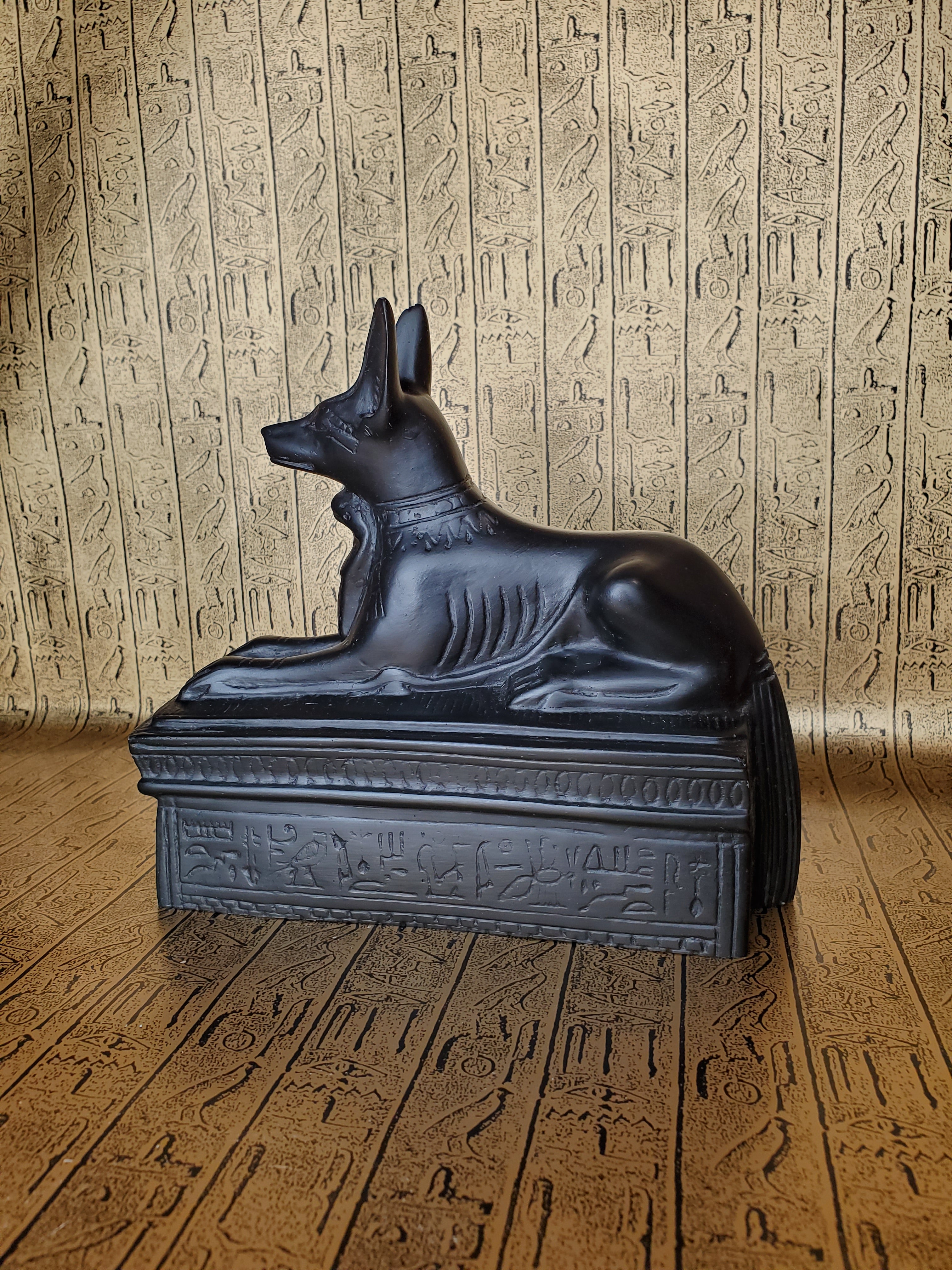 Anubis On Sarcophagus Statue - Made in Egypt