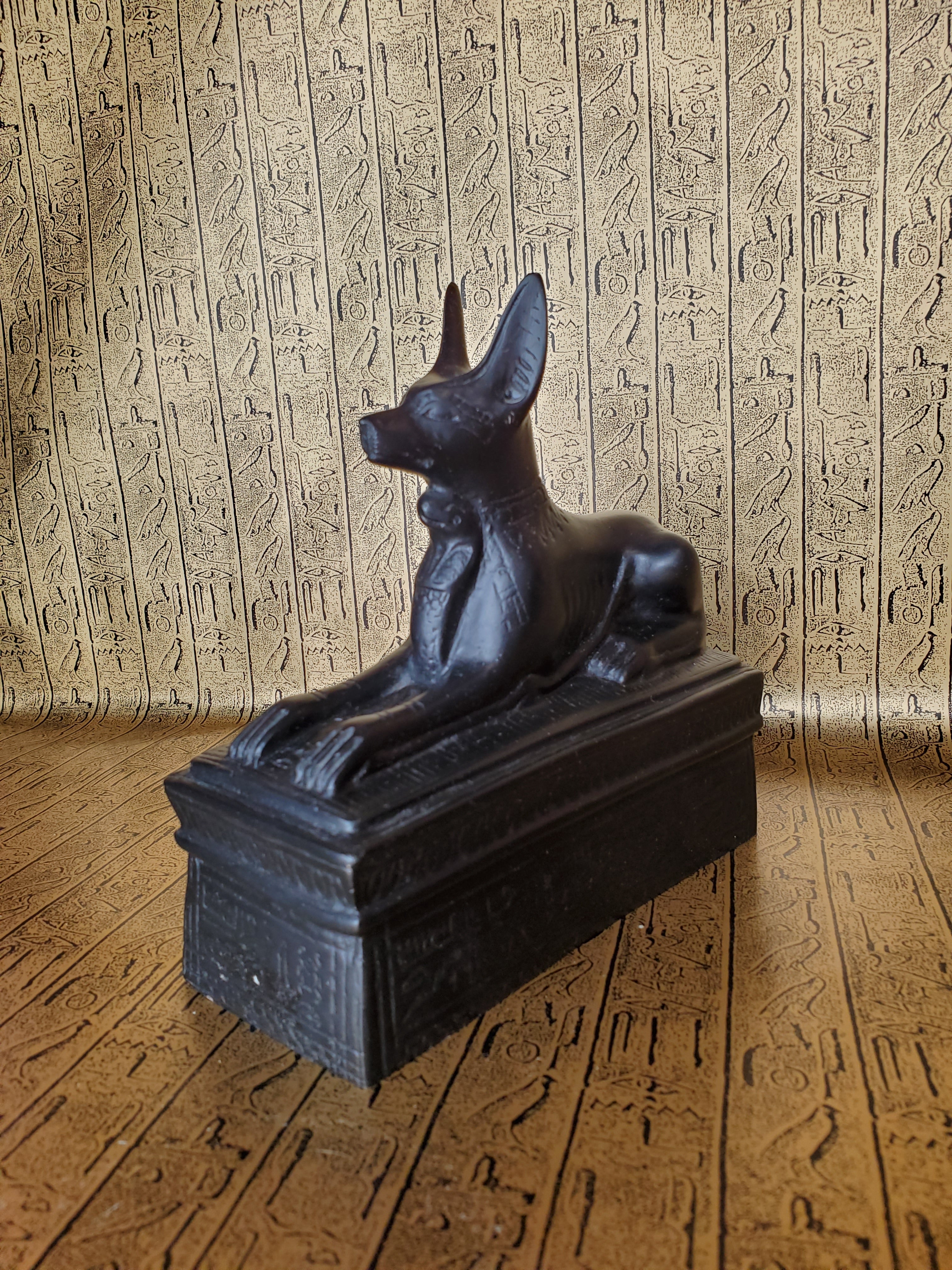 Anubis On Sarcophagus Statue - Made in Egypt