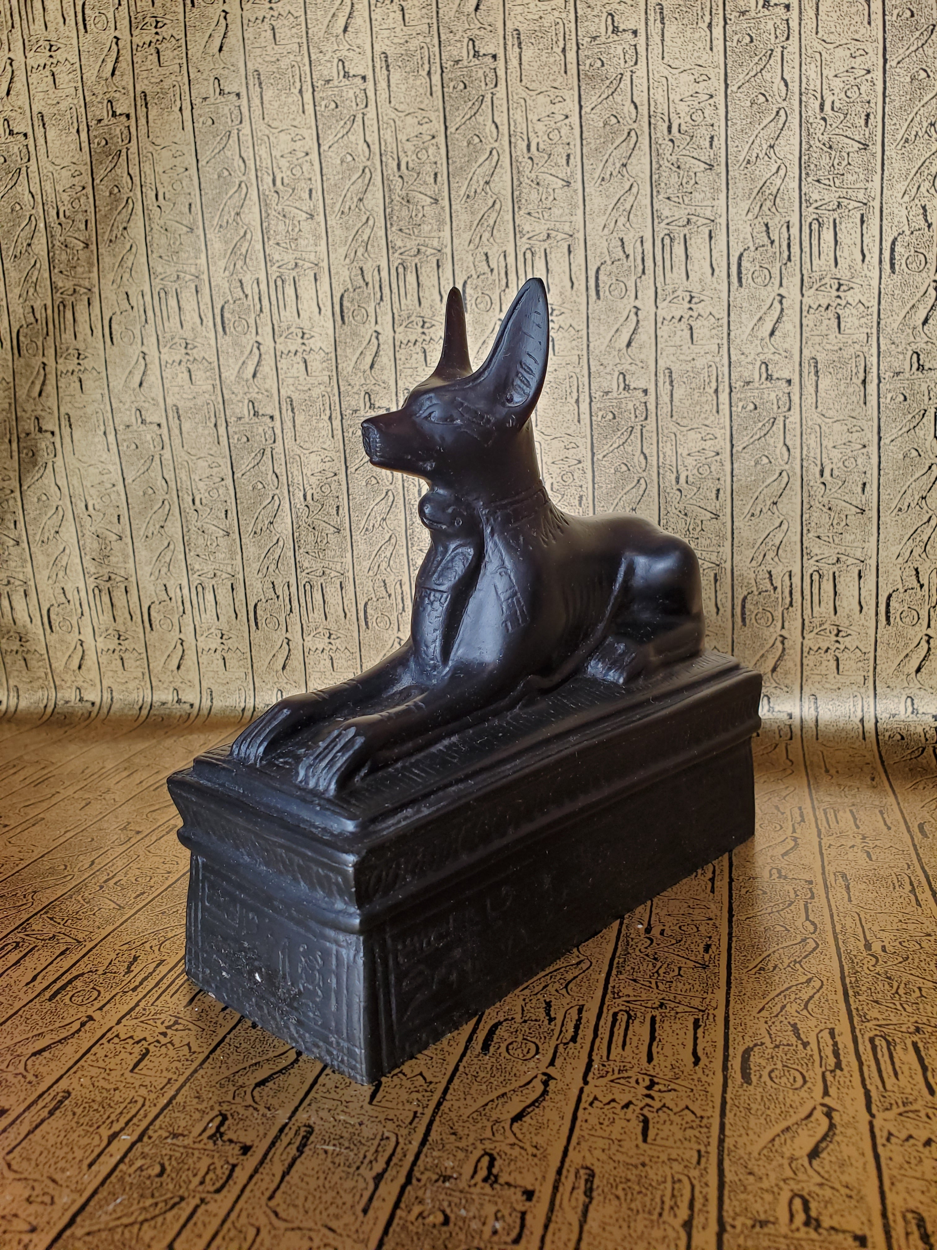 Anubis On Sarcophagus Statue - Made in Egypt