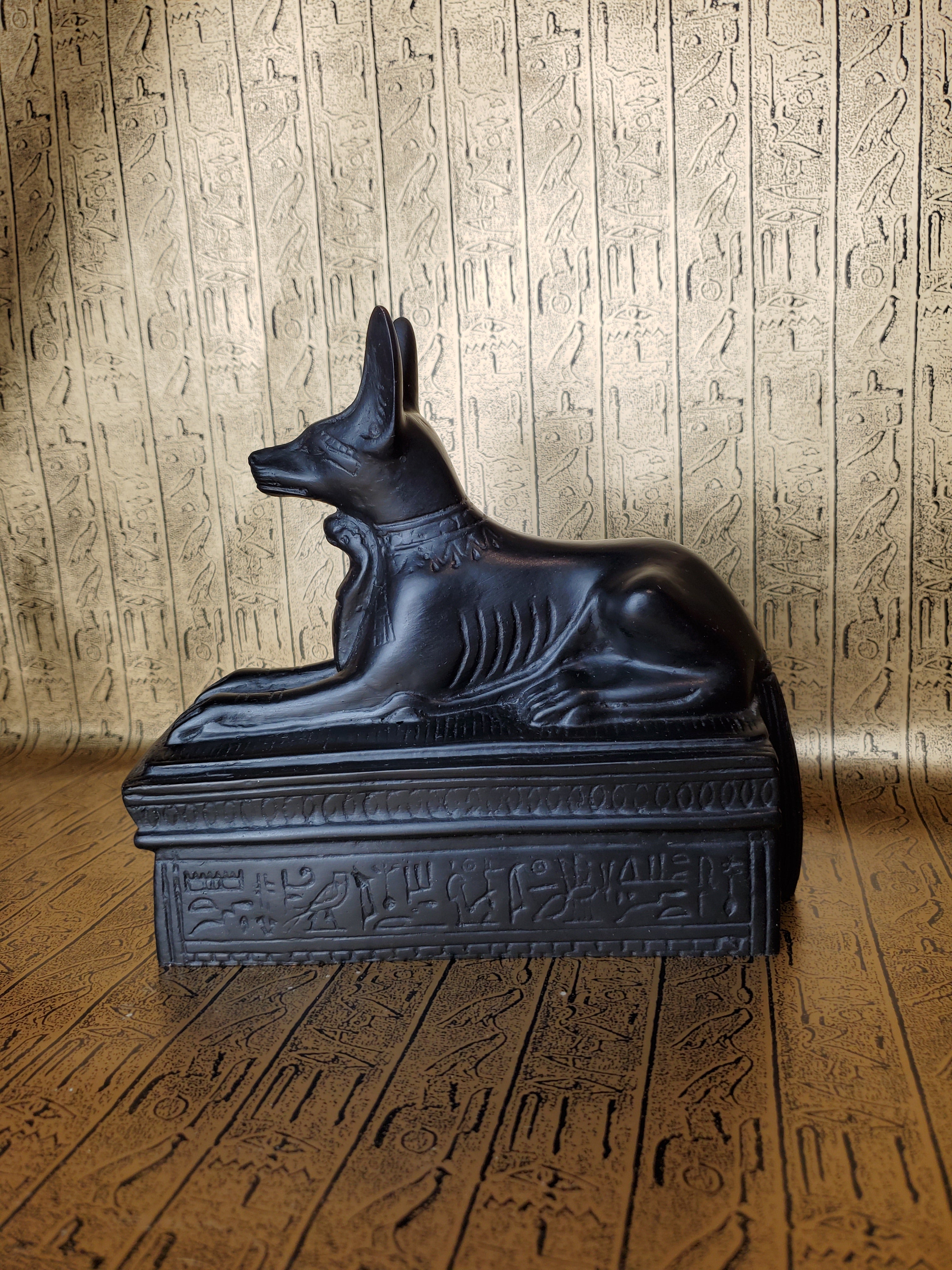 Anubis On Sarcophagus Statue - Made in Egypt