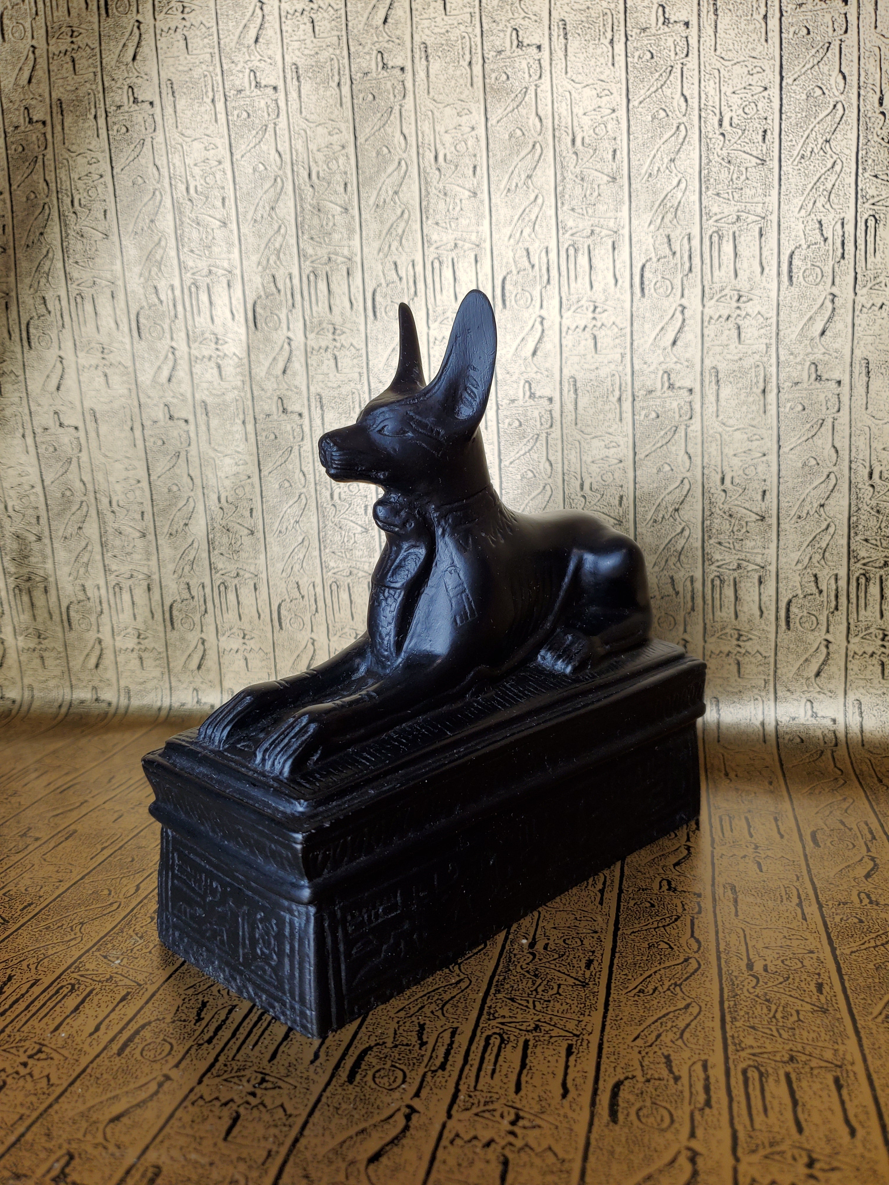 Anubis On Sarcophagus Statue - Made in Egypt