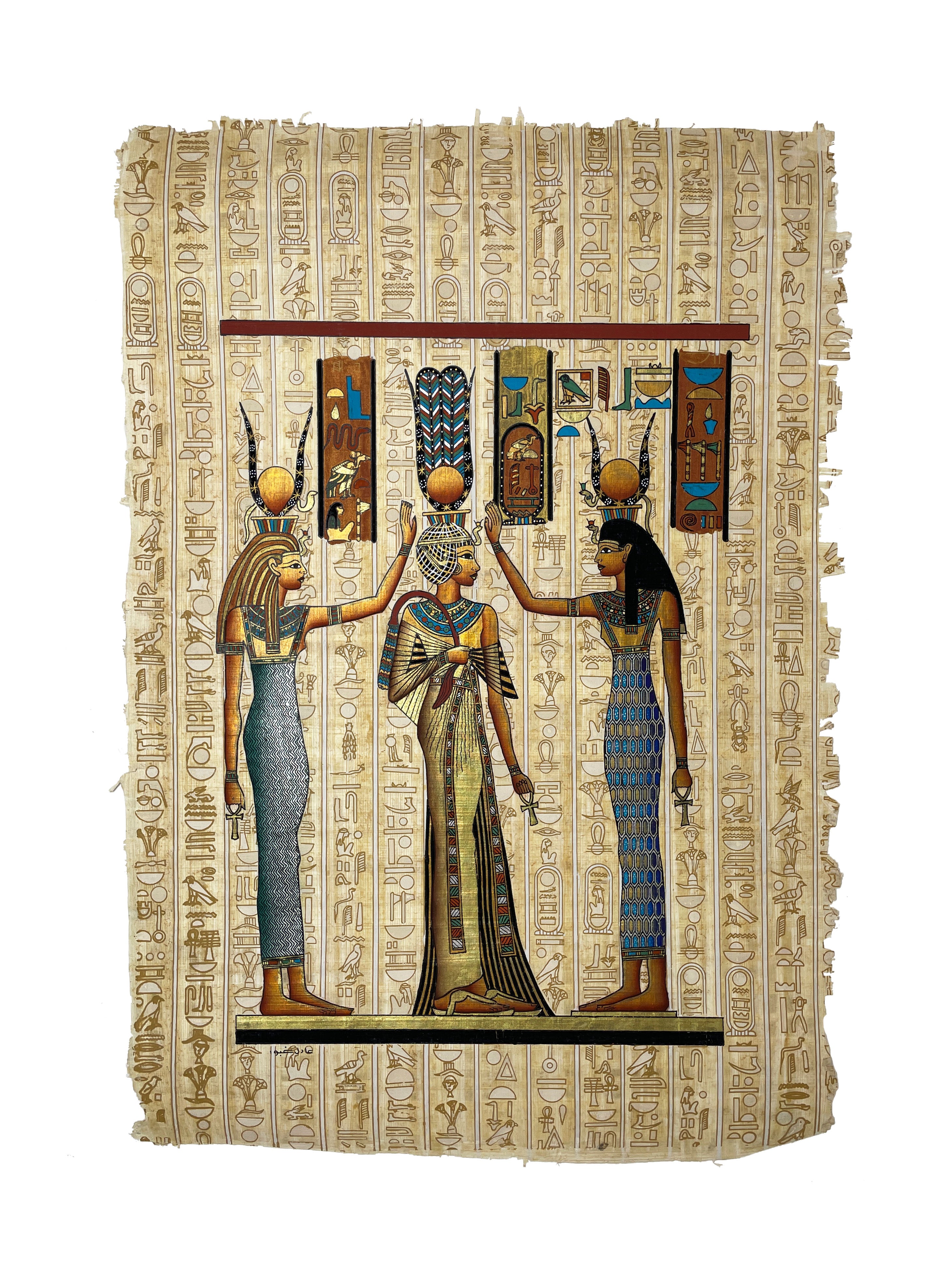 Queen Nefertari Coronation & Blessing with Goddesses Isis and Hathor Papyrus