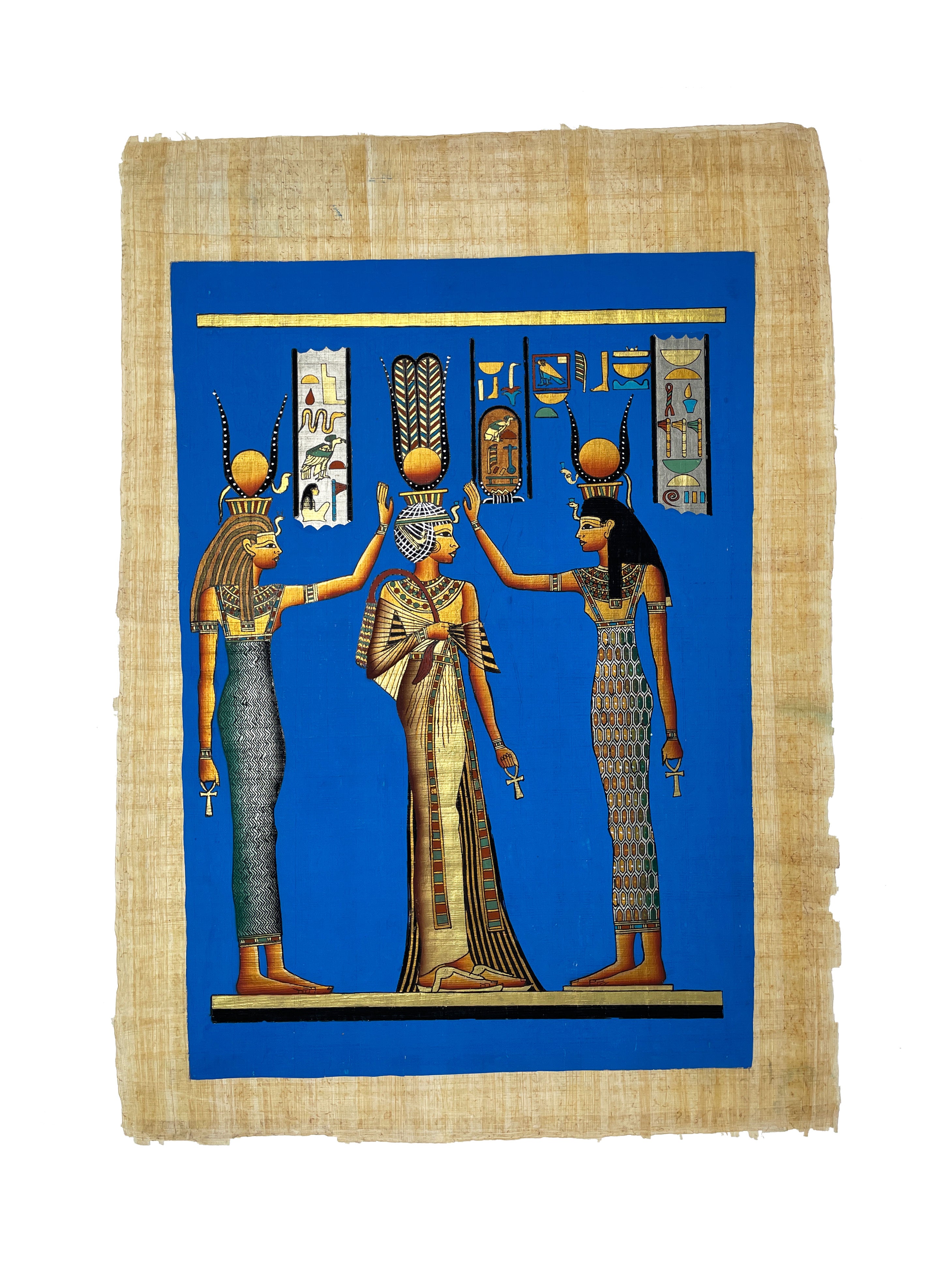 Queen Nefertari Coronation & Blessing with Goddesses Isis and Hathor Papyrus