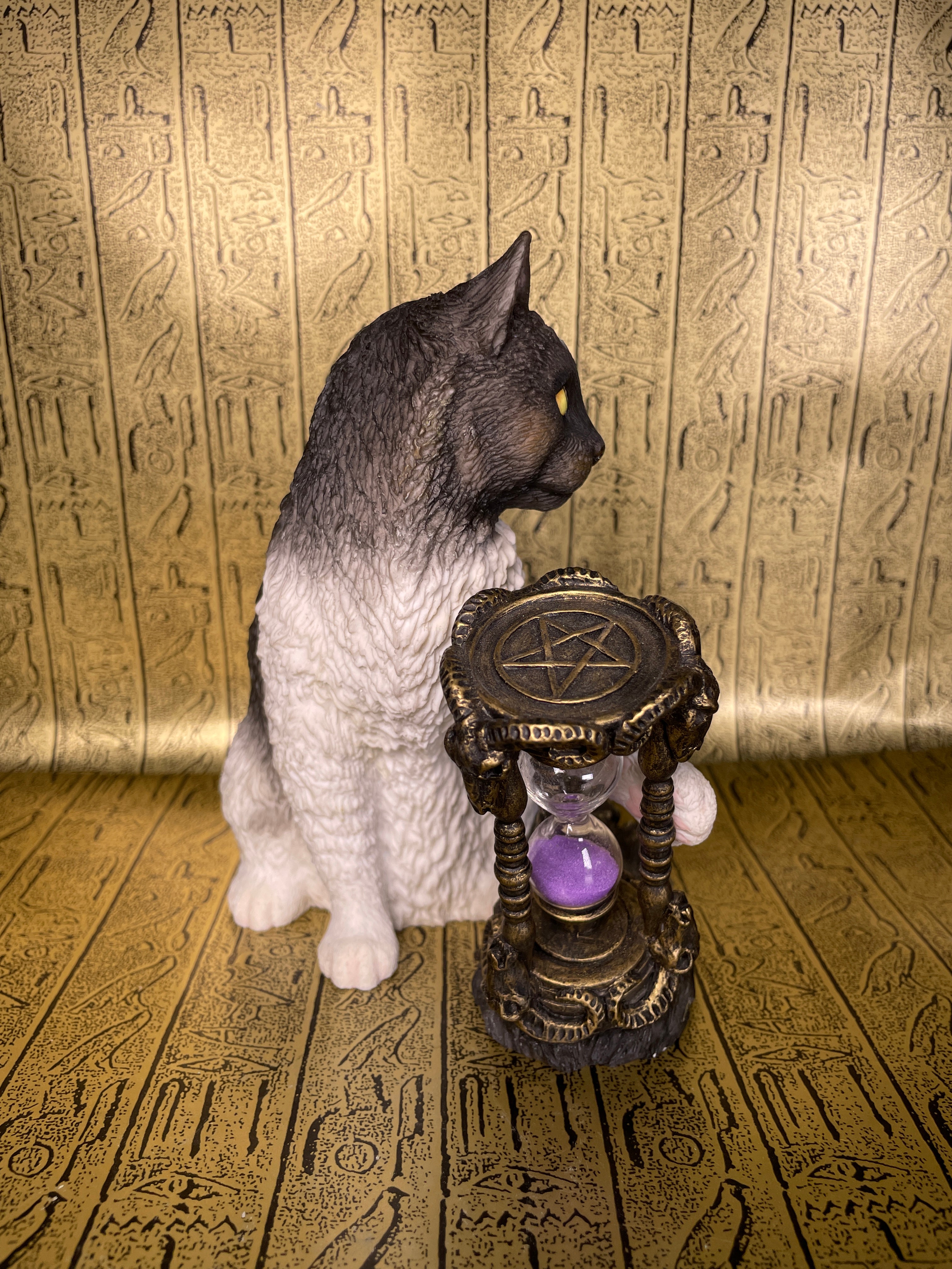 Cat with Sand Timer Statue