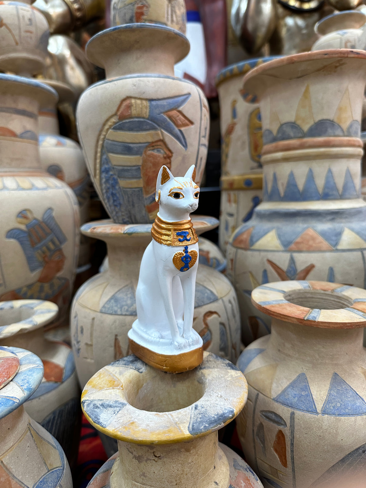 Bastet Statue - White Finish, 14 cm