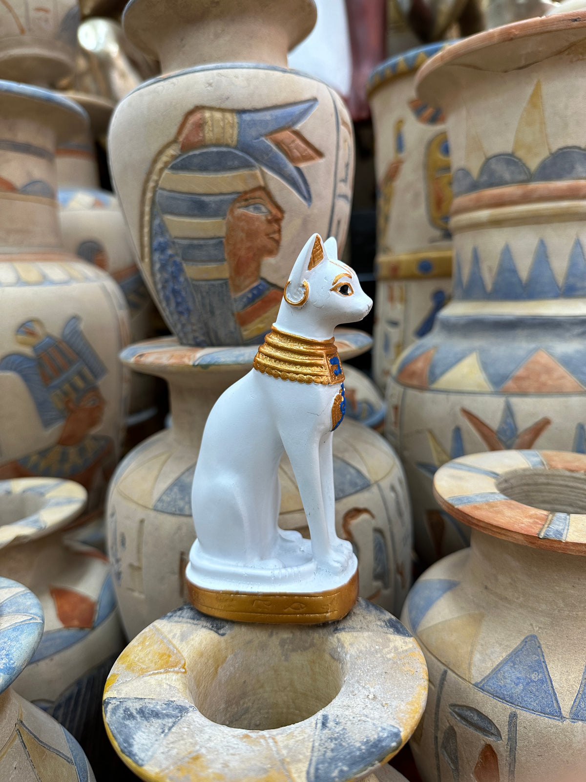 Bastet Statue - White Finish, 14 cm