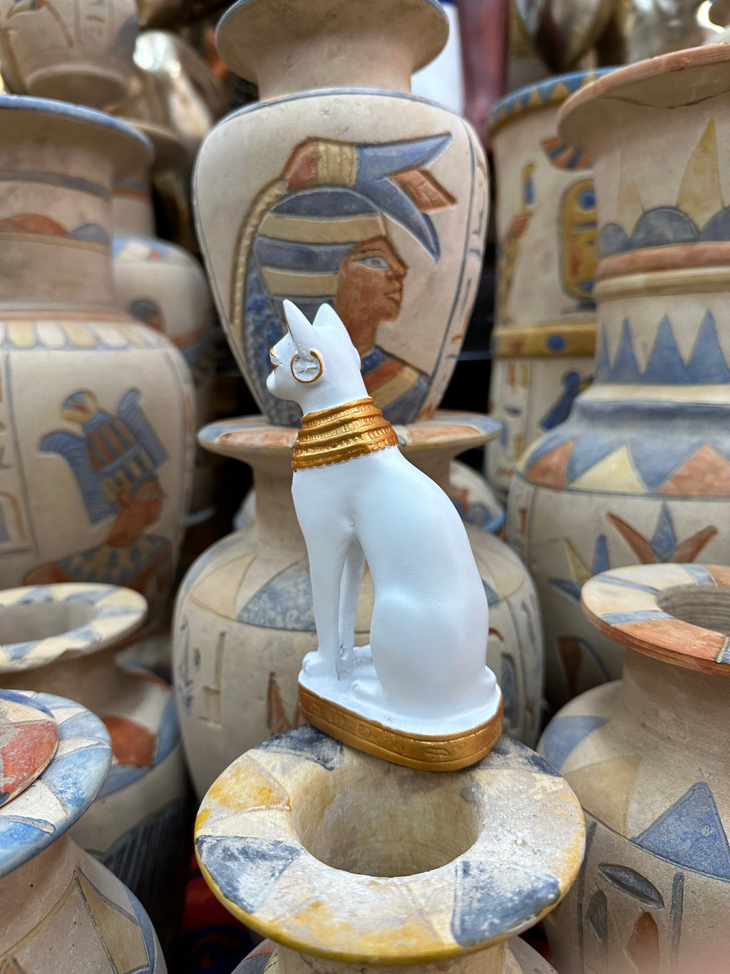 Bastet Statue - White Finish, 14 cm