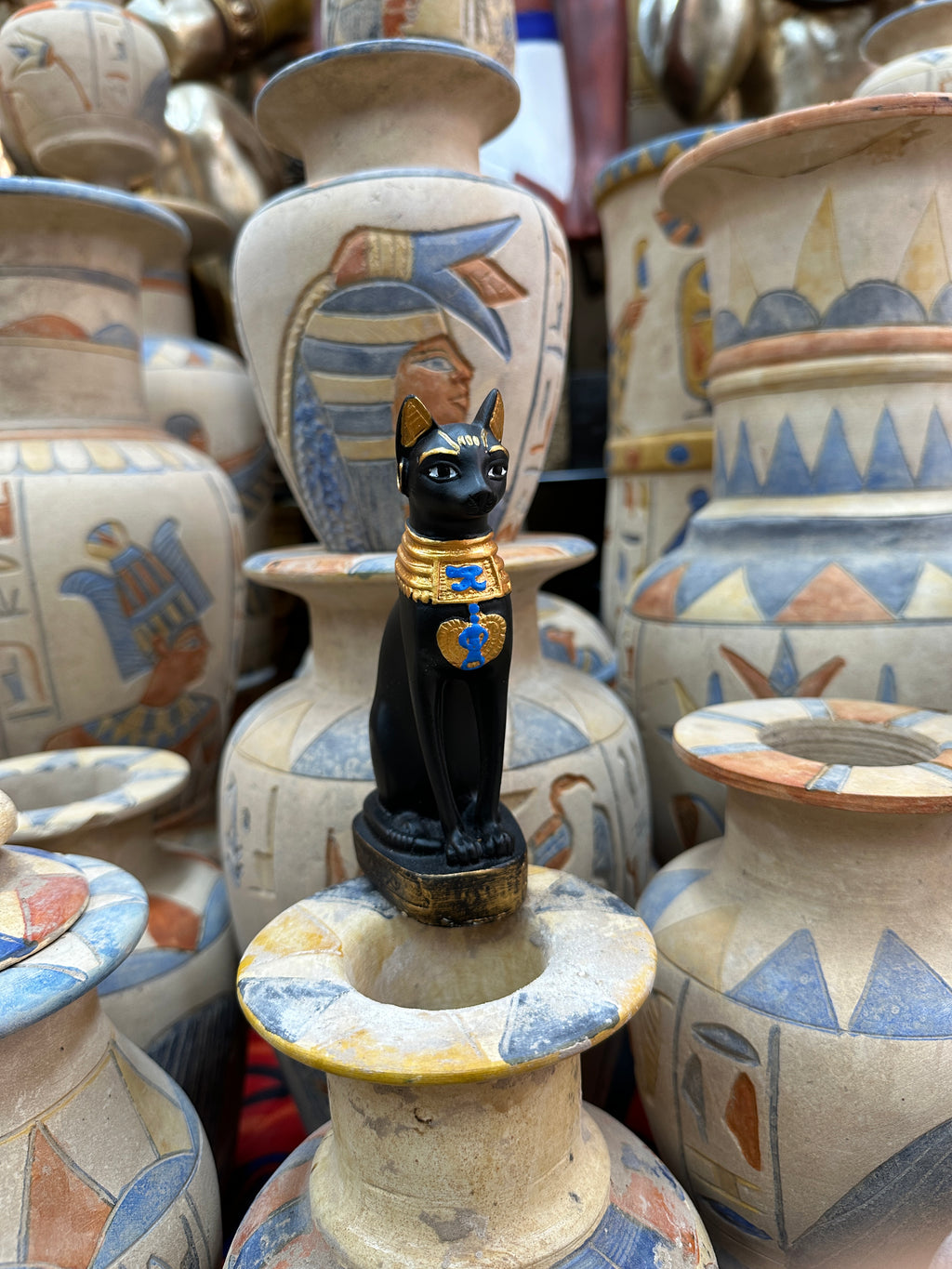 Bastet Statue - Black and Gold Finish, 14 cm