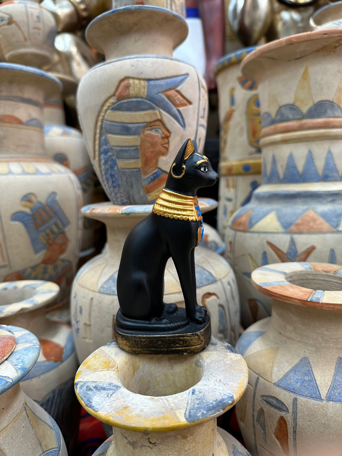 Bastet Statue - Black and Gold Finish, 14 cm