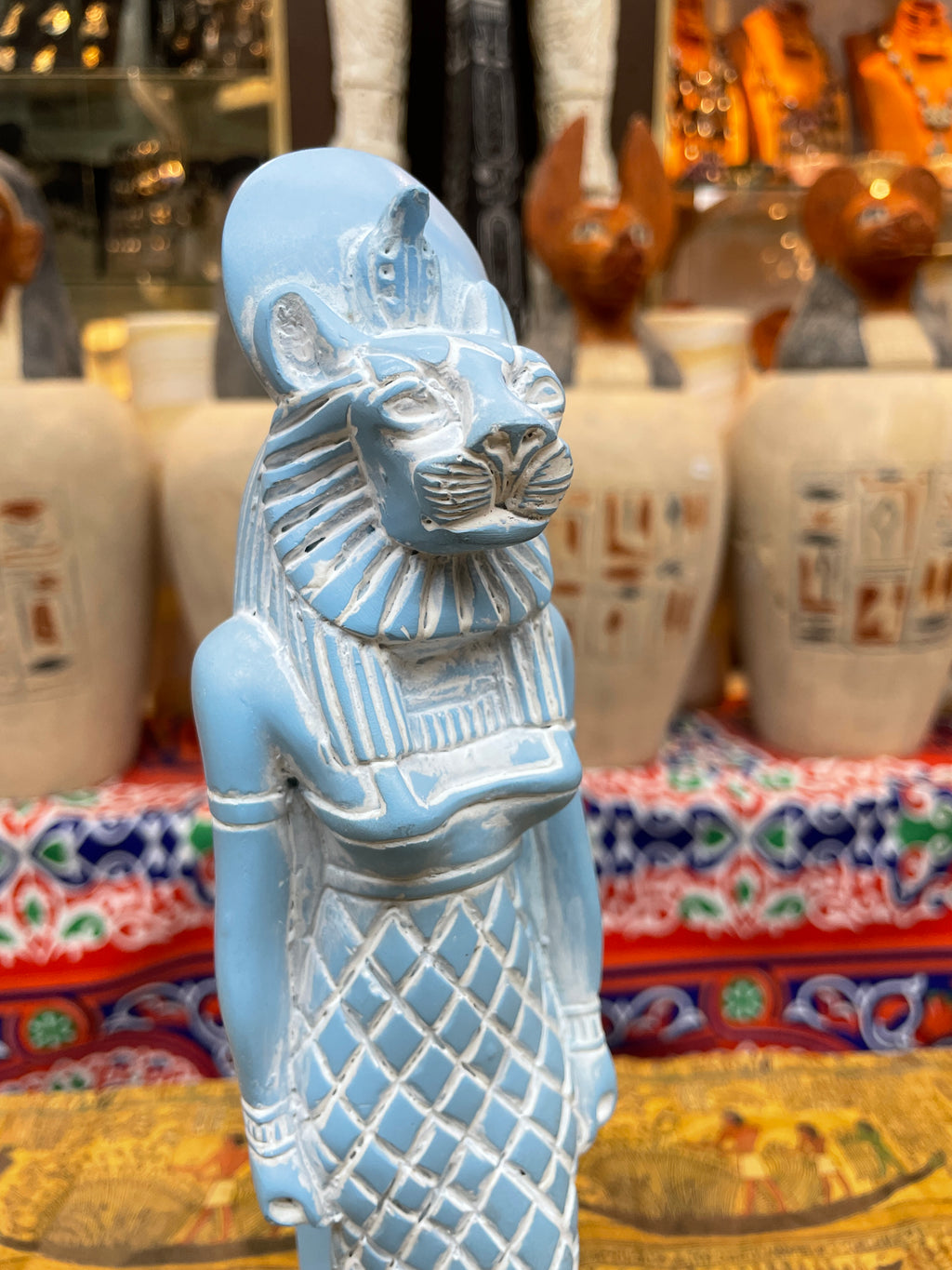 Sekhmet Statue - Blue Finish, 30 cm