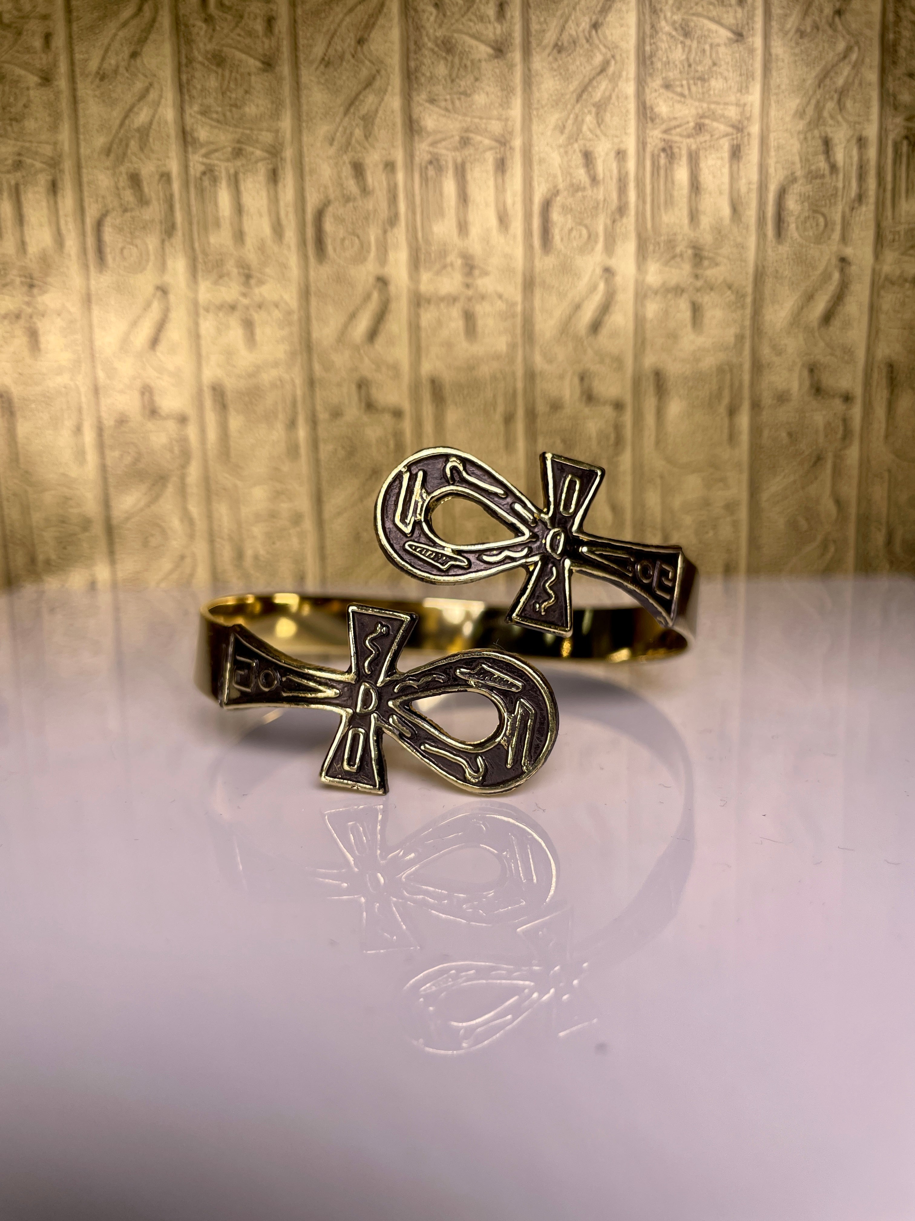 Gold Double Ankh Bangle