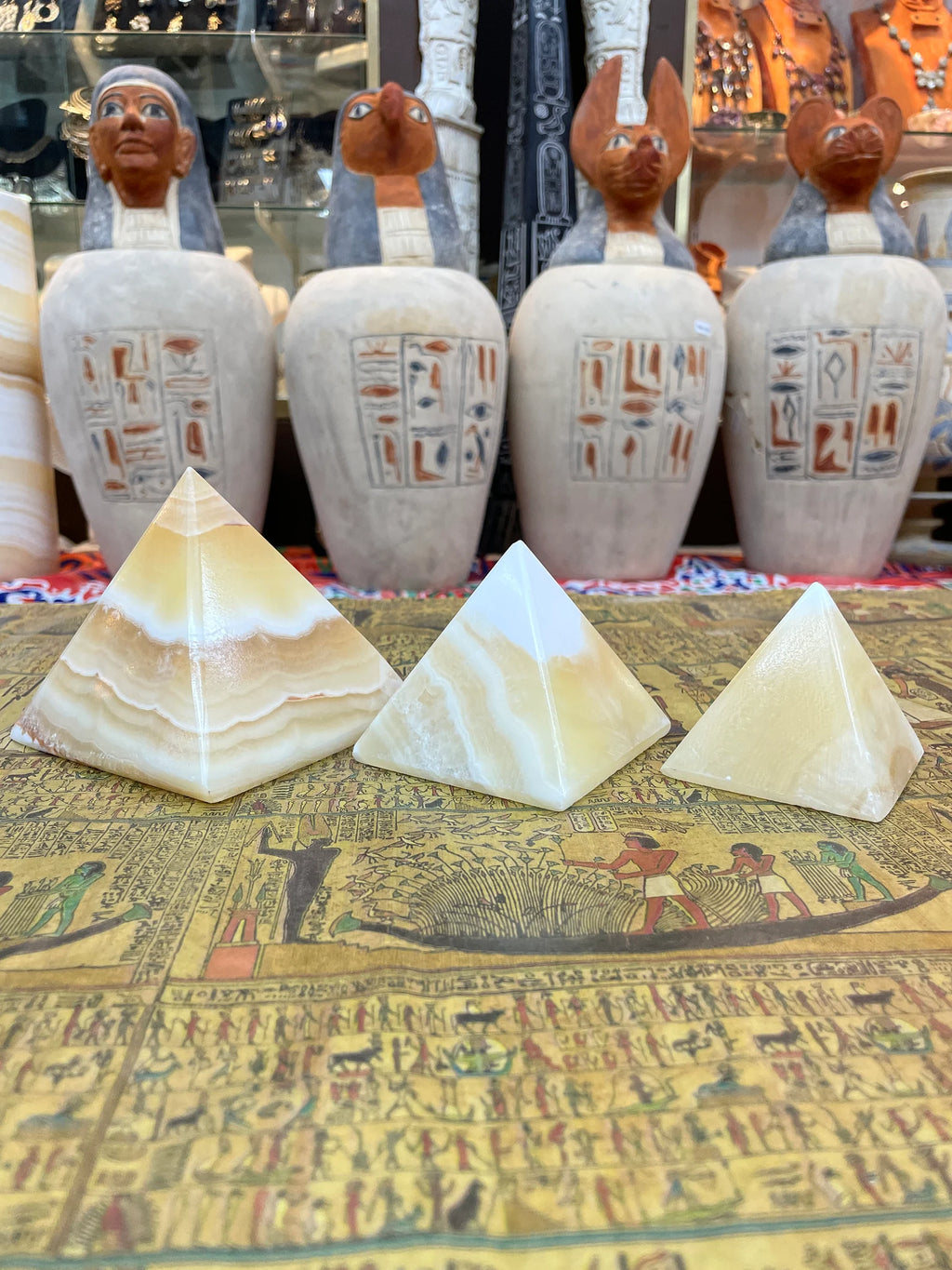 Egyptian Alabaster Pyramid Set - Cream, Set of 3
