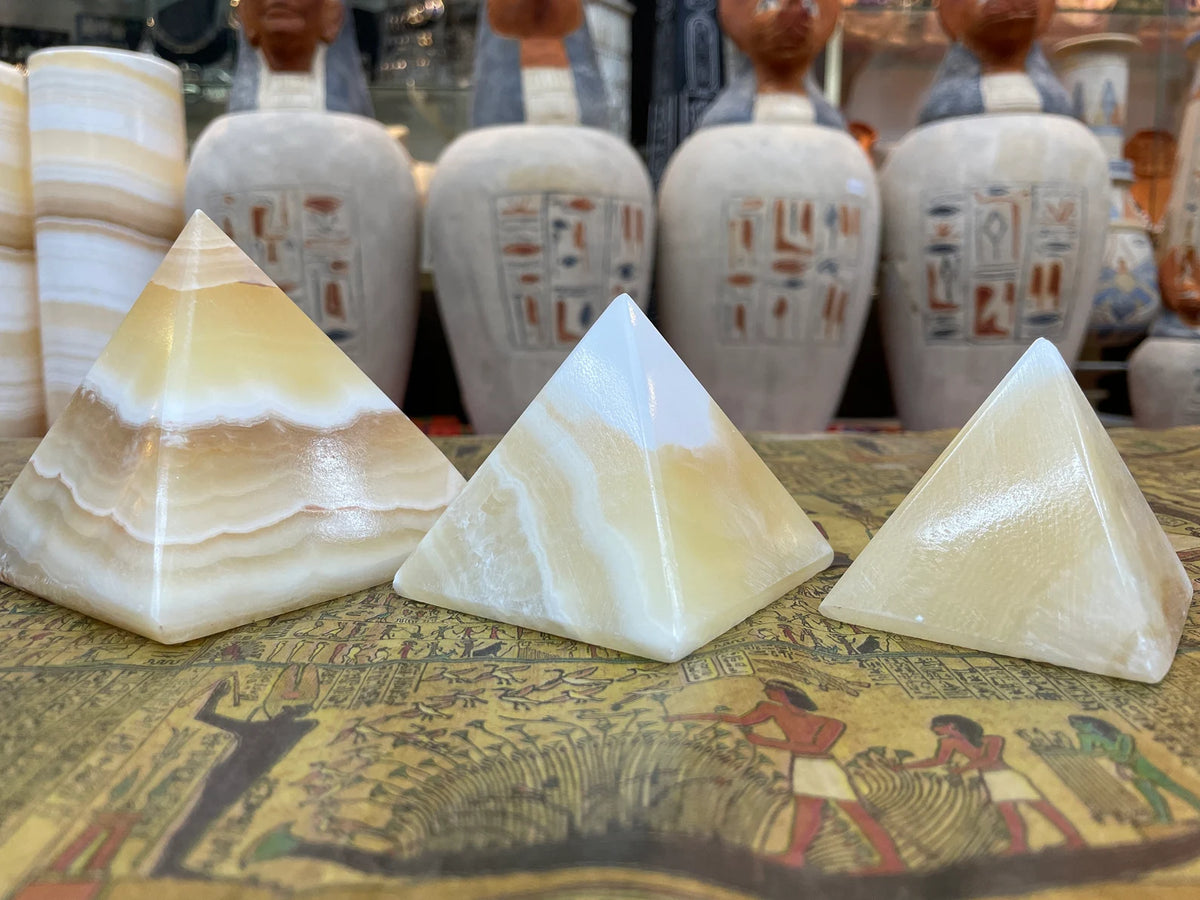 Egyptian Alabaster Pyramid Set - Cream, Set of 3