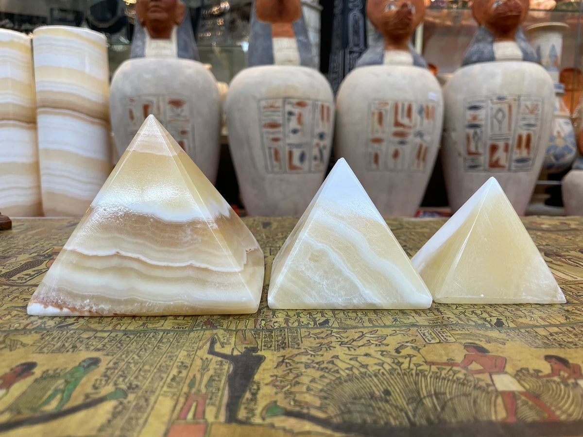 Egyptian Alabaster Pyramid Set - Cream, Set of 3