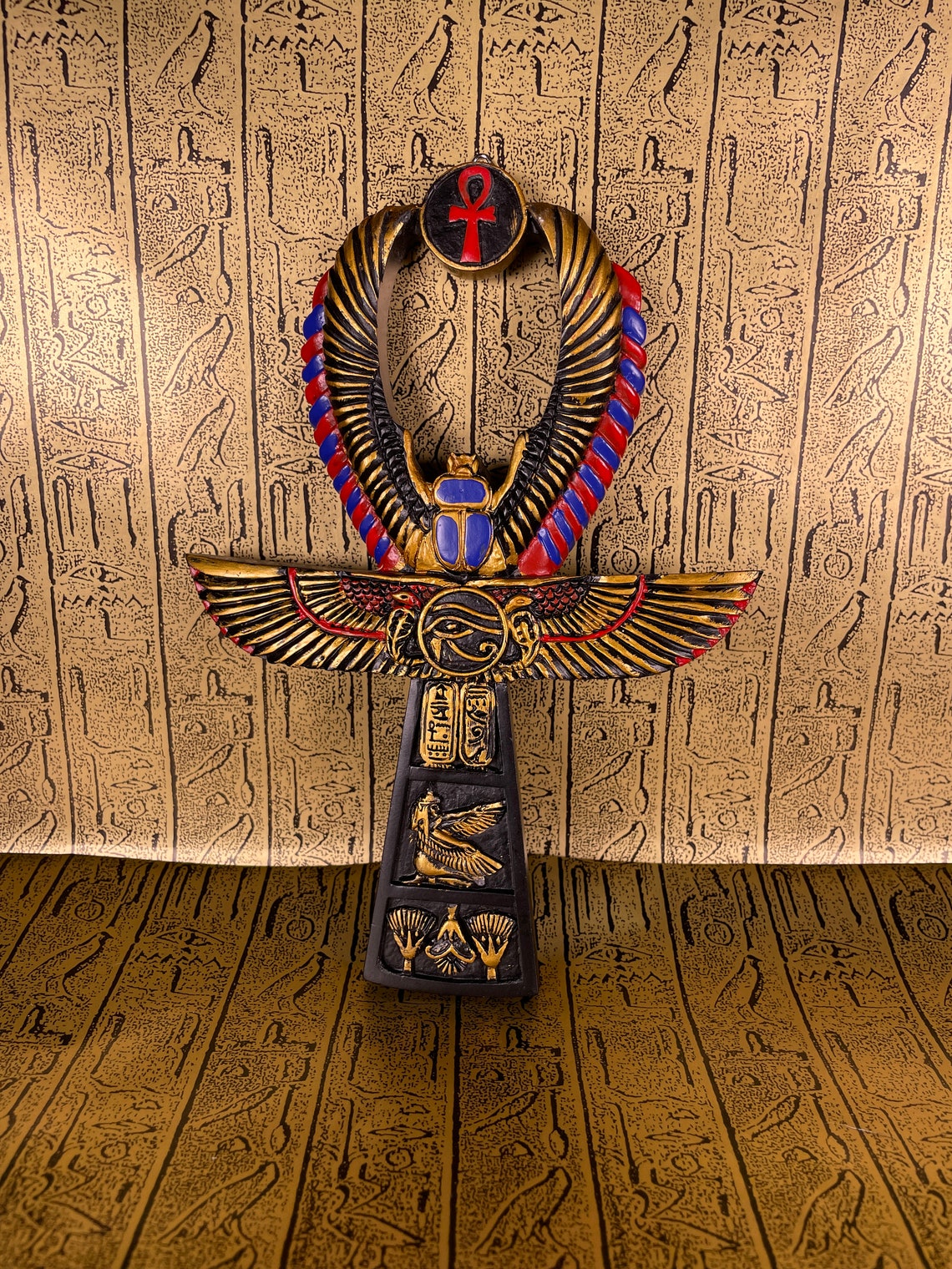 Egyptian Goddess Ma'at with Scarab wall Ankh